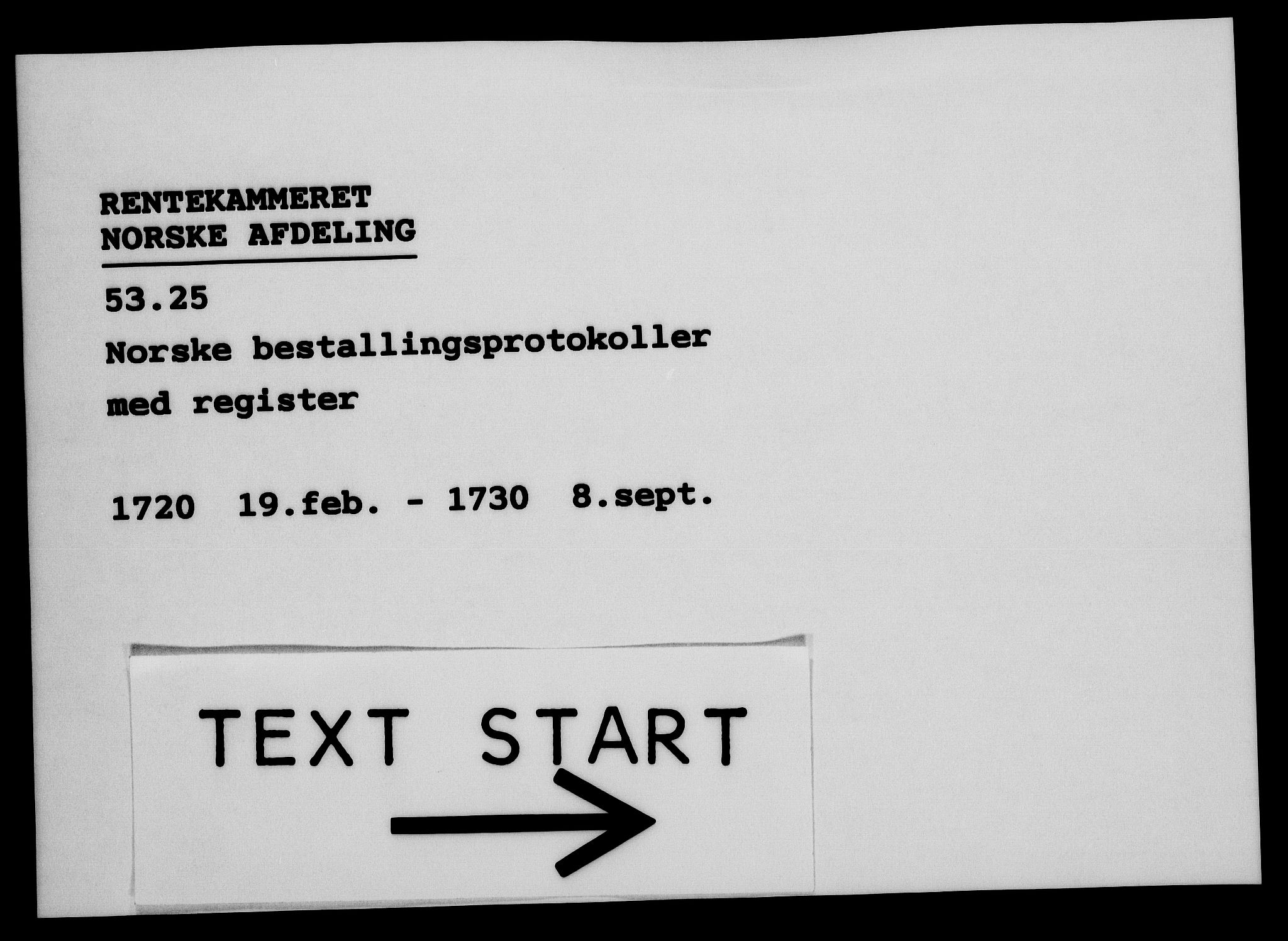 Rentekammeret, Kammerkanselliet, AV/RA-EA-3111/G/Gg/Gge/L0001: Norsk bestallingsprotokoll med register (merket RK 53.25), 1720-1730