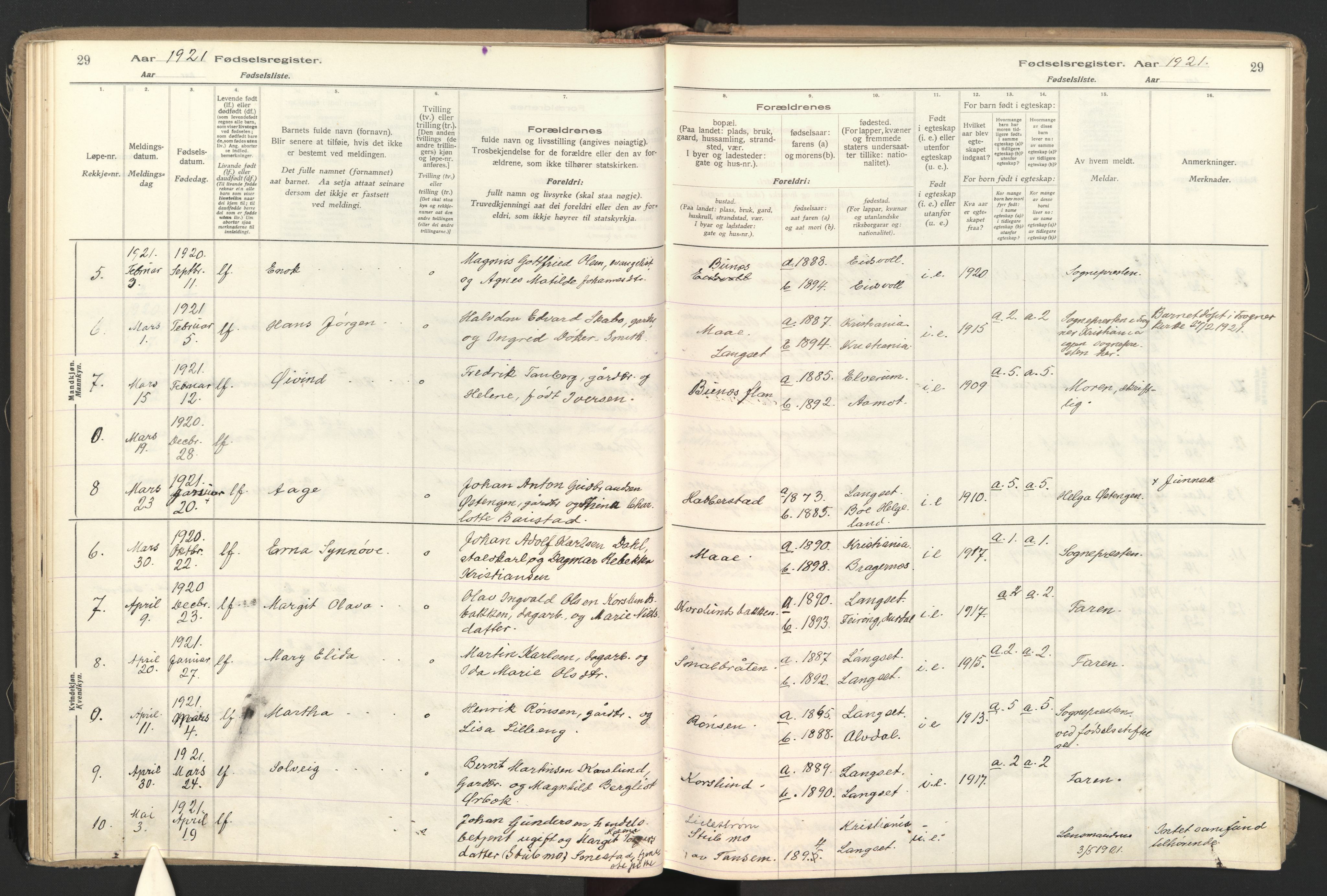 Eidsvoll prestekontor Kirkebøker, SAO/A-10888: Birth register no. II 1, 1916-1959, p. 29