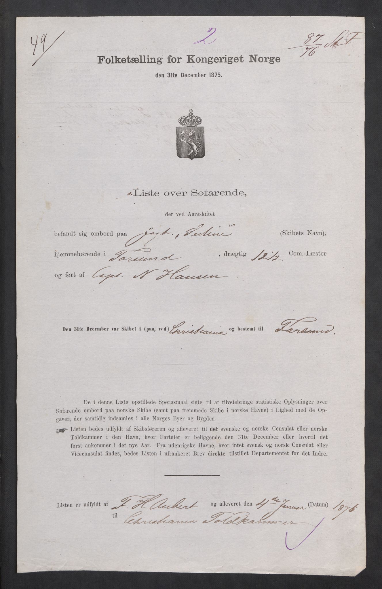 RA, 1875 census, lists of crew on ships: Ships in domestic ports, 1875, p. 432