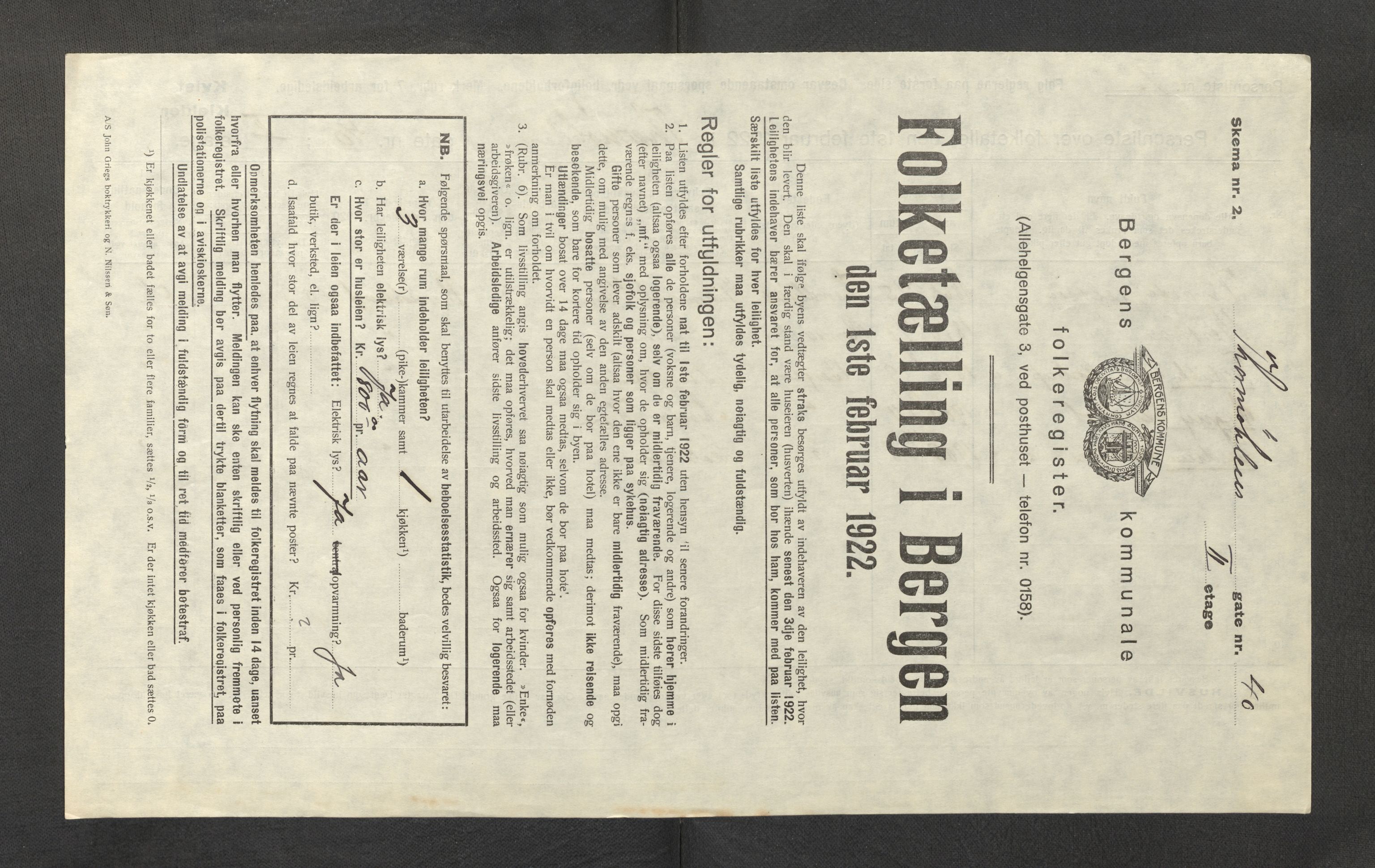 SAB, Municipal Census 1922 for Bergen, 1922, p. 43795