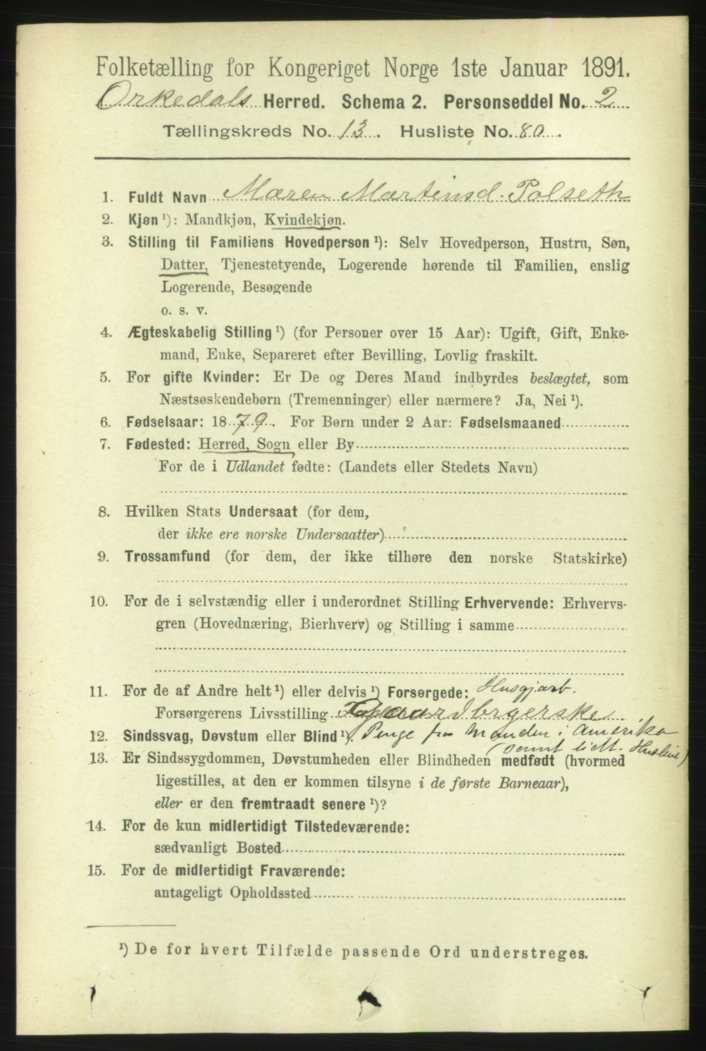 RA, 1891 census for 1638 Orkdal, 1891, p. 6493