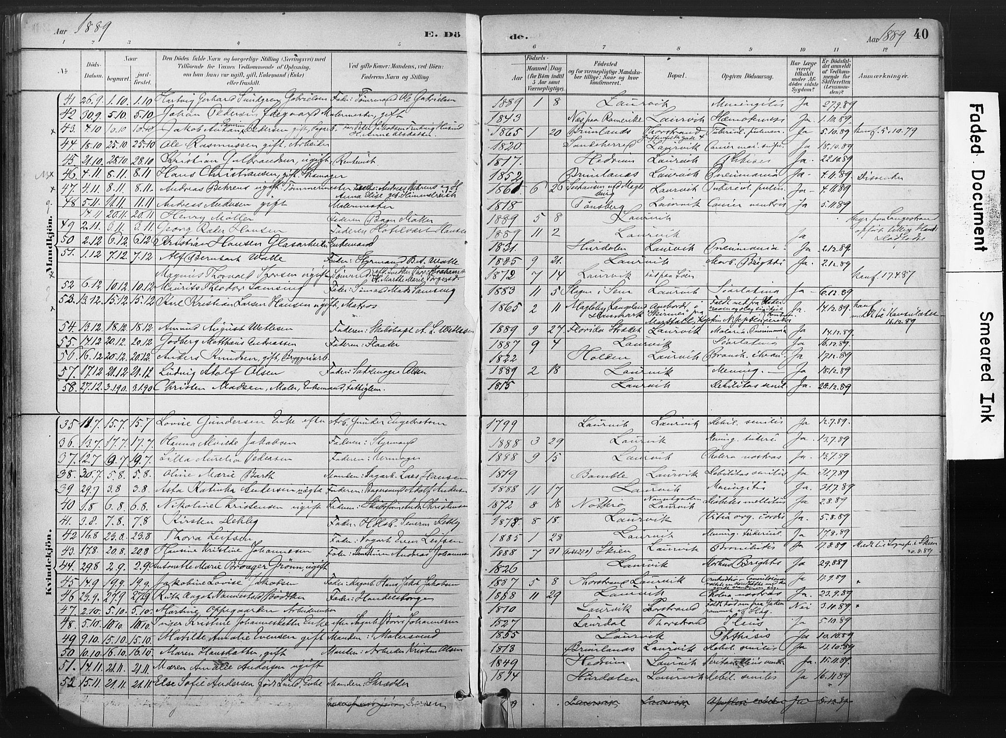 Larvik kirkebøker, AV/SAKO-A-352/F/Fa/L0010: Parish register (official) no. I 10, 1884-1910, p. 40