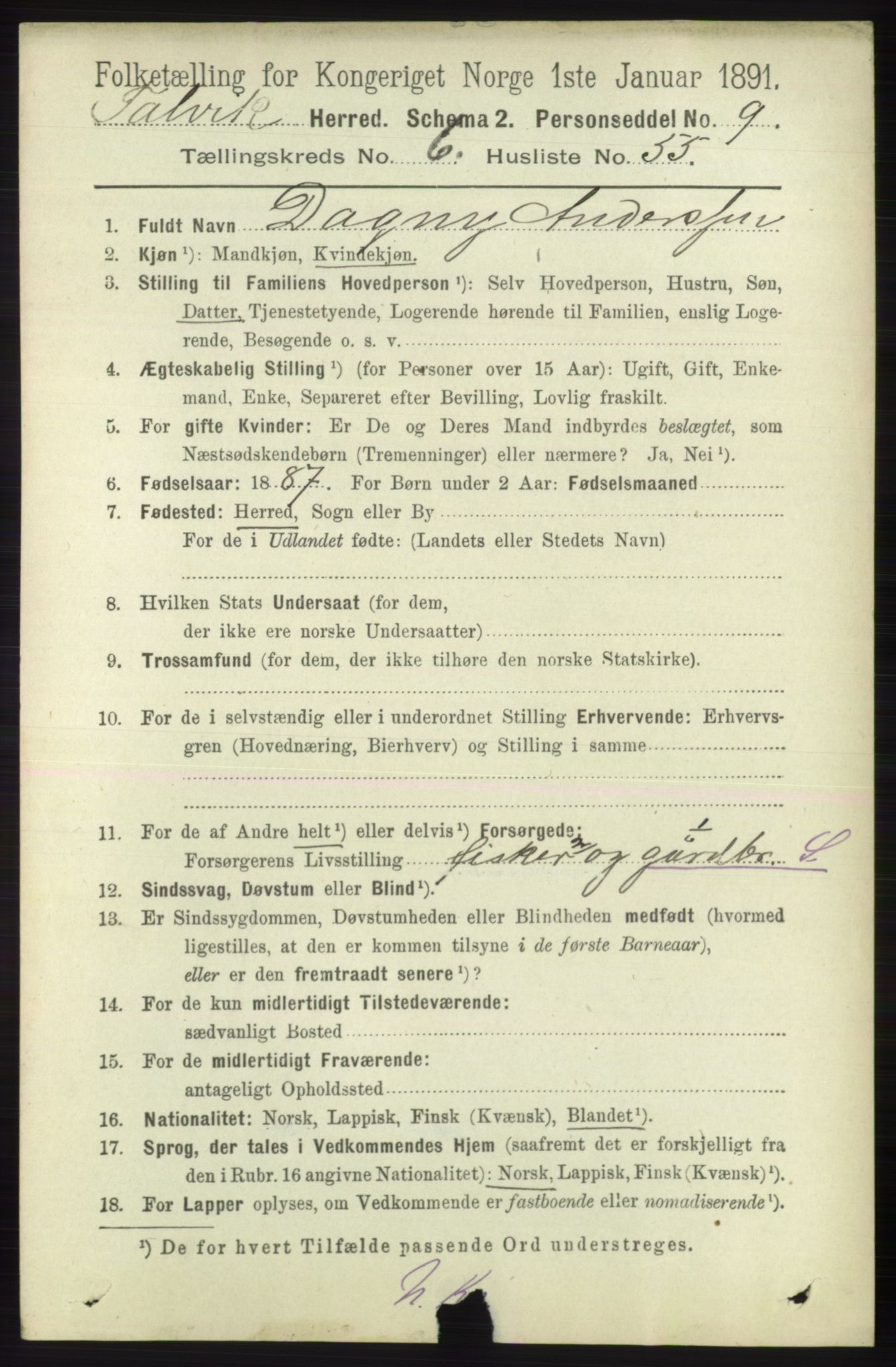 RA, 1891 census for 2013 Talvik, 1891, p. 1958