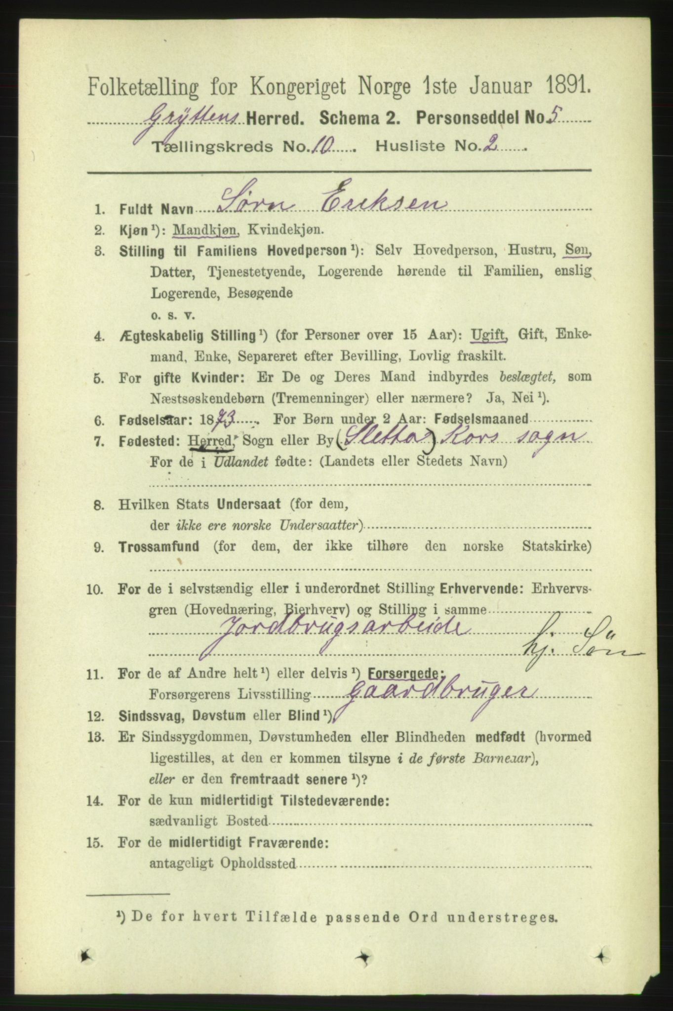 RA, 1891 census for 1539 Grytten, 1891, p. 3631