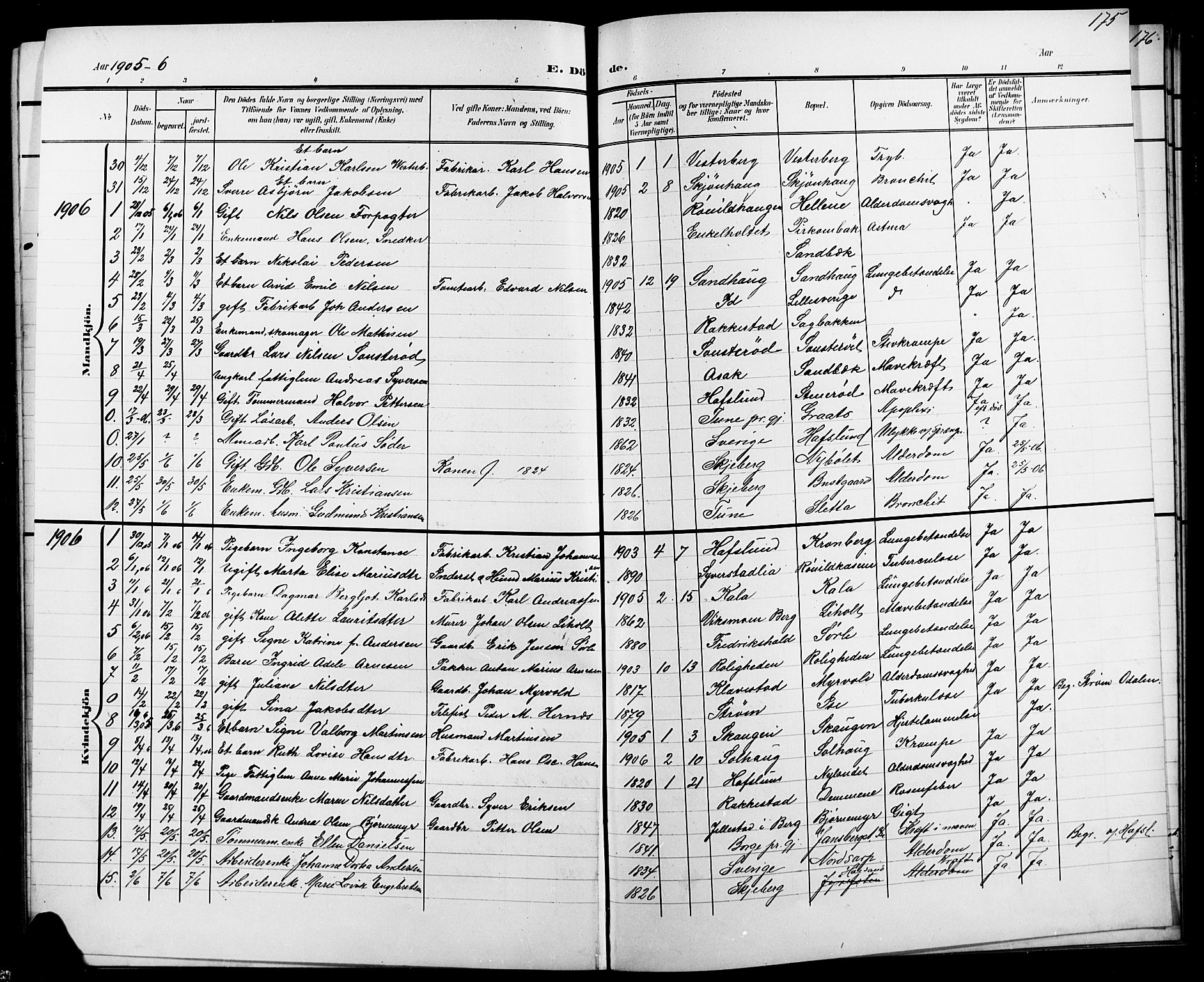 Skjeberg prestekontor Kirkebøker, AV/SAO-A-10923/G/Ga/L0002: Parish register (copy) no. I 2, 1901-1924, p. 175