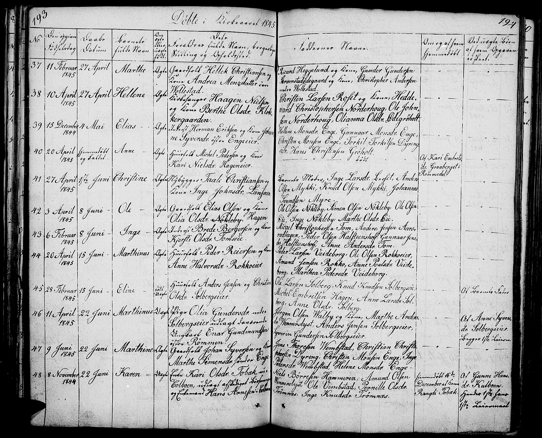 Løten prestekontor, AV/SAH-PREST-022/L/La/L0002: Parish register (copy) no. 2, 1832-1850, p. 193-194