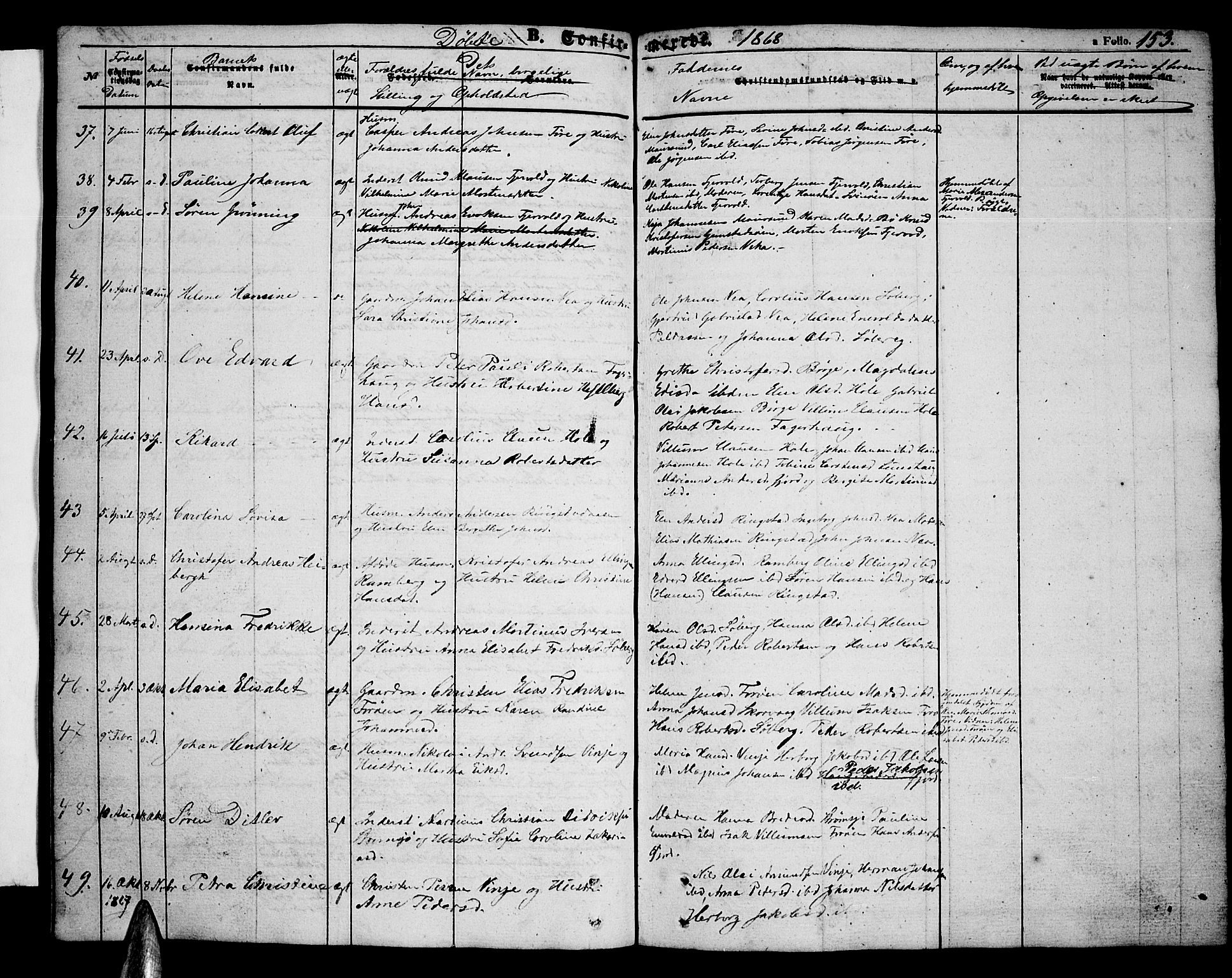 Ministerialprotokoller, klokkerbøker og fødselsregistre - Nordland, SAT/A-1459/891/L1313: Parish register (copy) no. 891C02, 1856-1870, p. 153