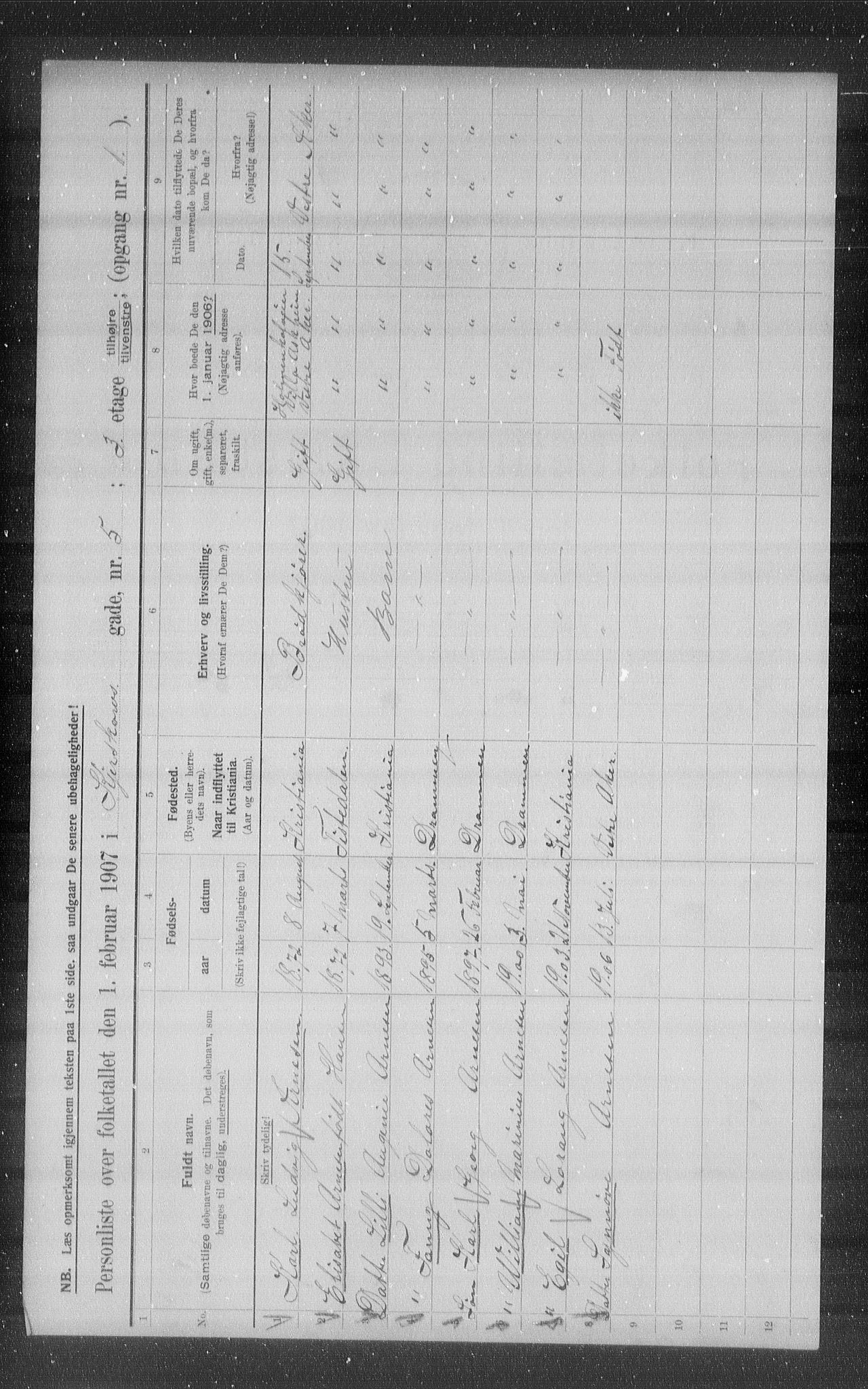 OBA, Municipal Census 1907 for Kristiania, 1907, p. 25207