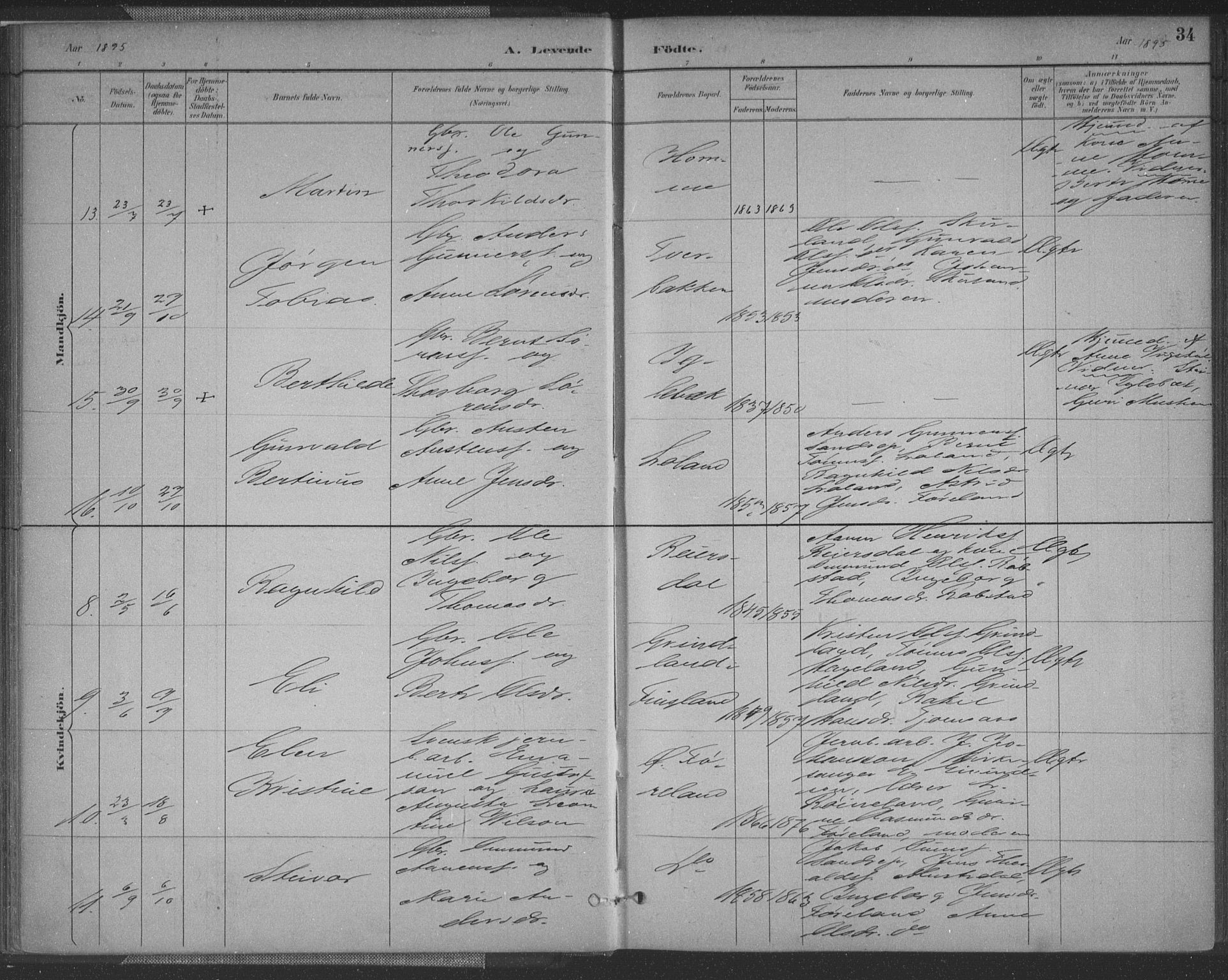 Vennesla sokneprestkontor, SAK/1111-0045/Fa/Fac/L0009: Parish register (official) no. A 9, 1884-1901, p. 34