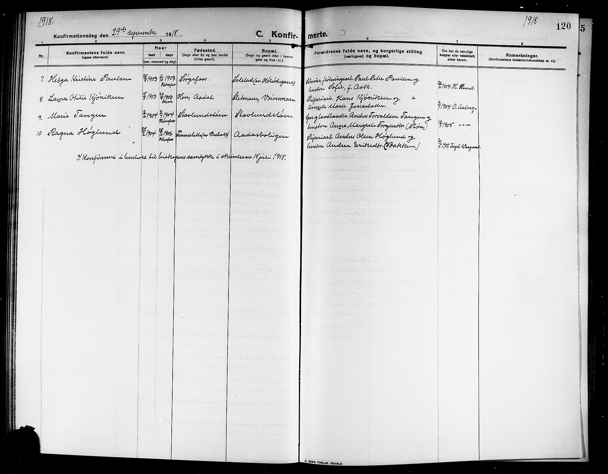 Norderhov kirkebøker, AV/SAKO-A-237/G/Ga/L0009: Parish register (copy) no. I 9, 1913-1920, p. 120