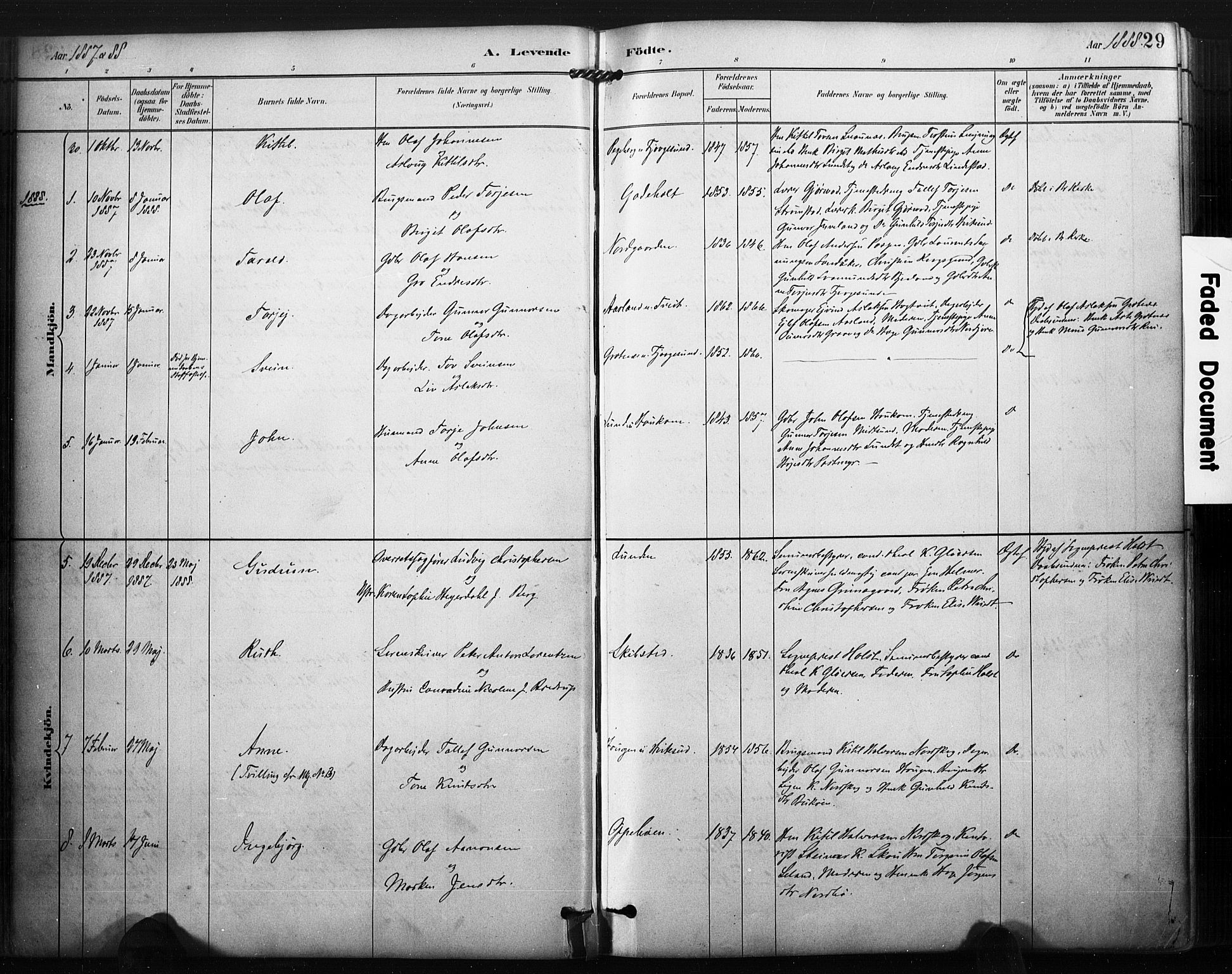 Kviteseid kirkebøker, SAKO/A-276/F/Fa/L0008: Parish register (official) no. I 8, 1882-1903, p. 29