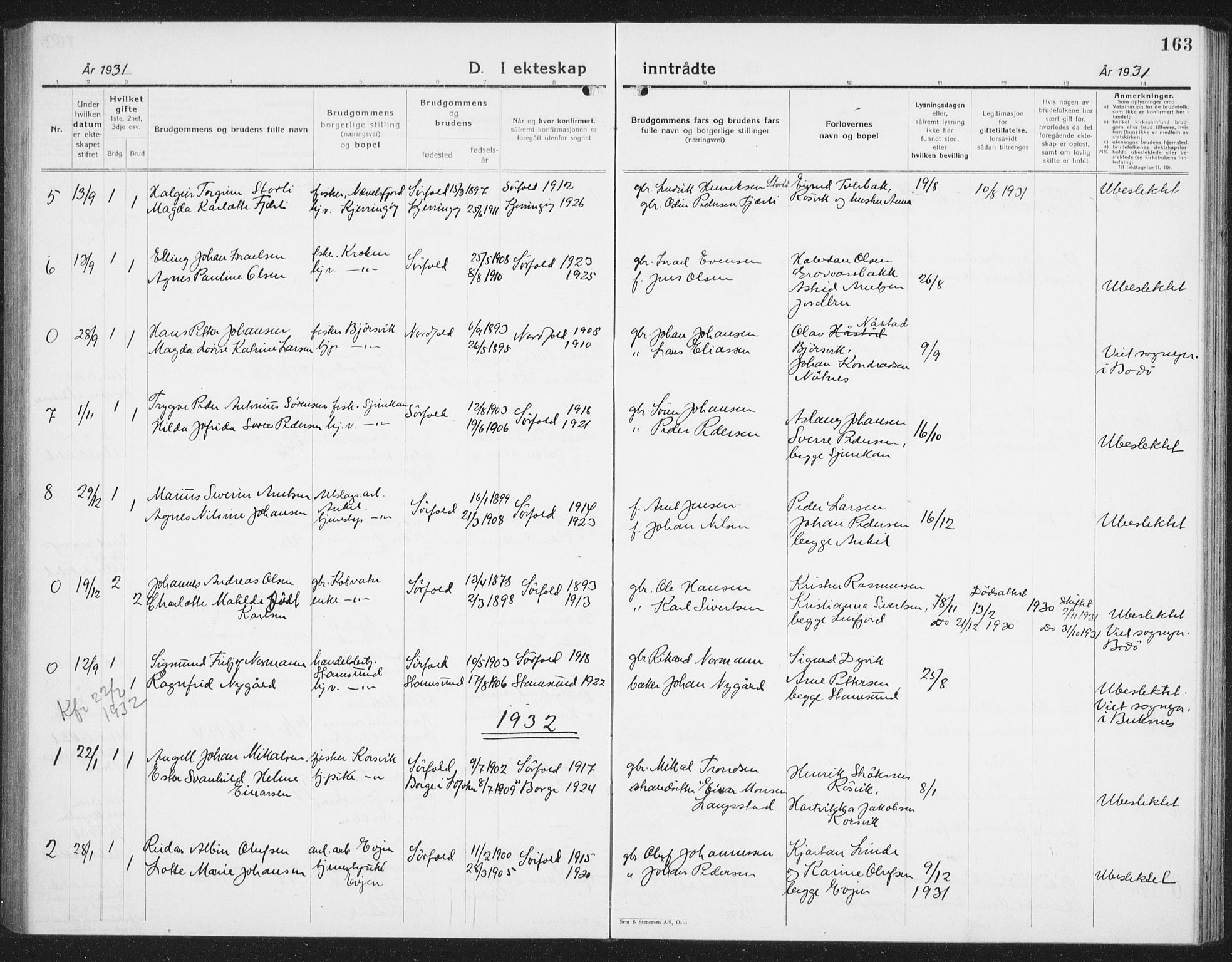 Ministerialprotokoller, klokkerbøker og fødselsregistre - Nordland, AV/SAT-A-1459/854/L0788: Parish register (copy) no. 854C04, 1926-1940, p. 163