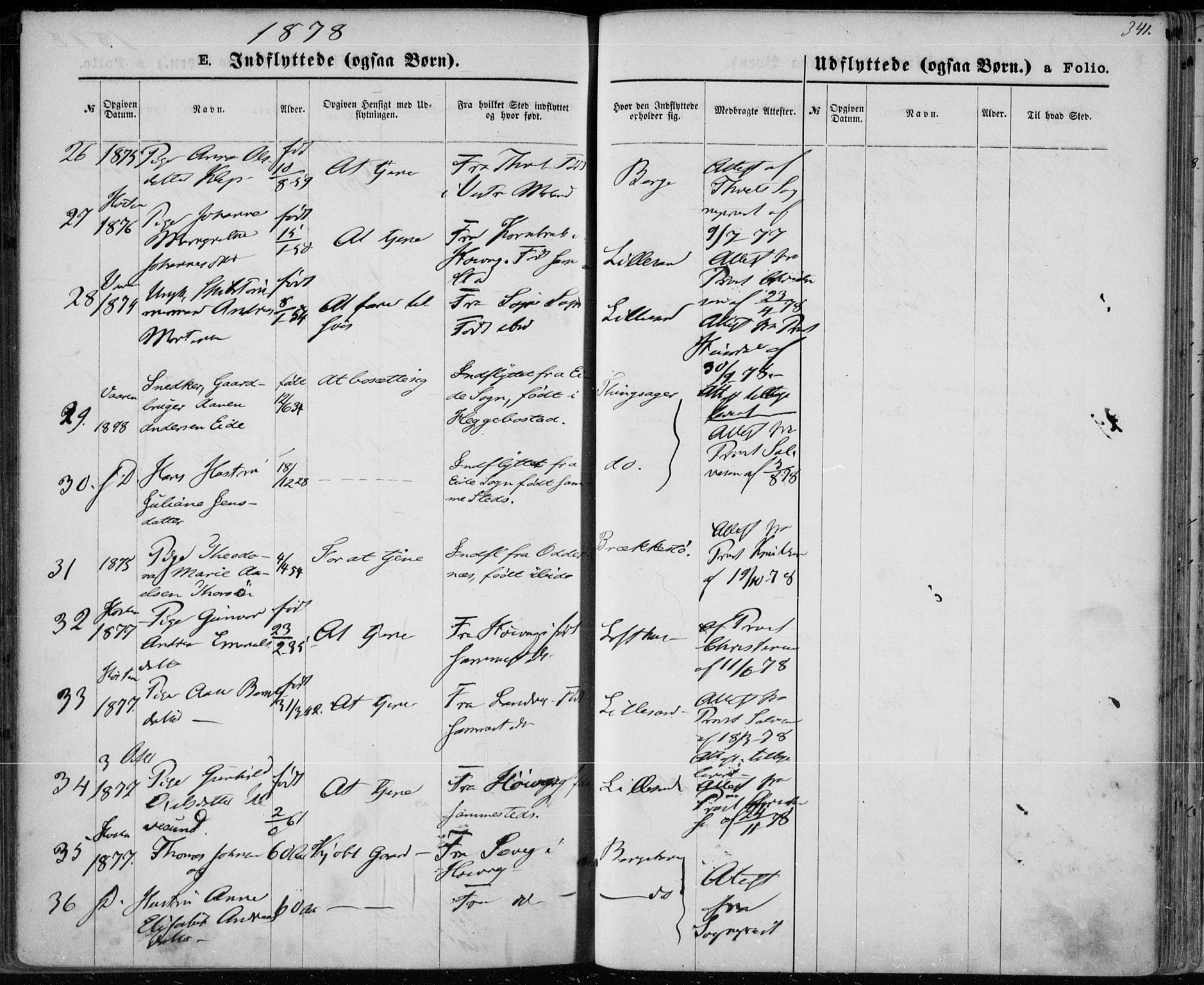 Vestre Moland sokneprestkontor, AV/SAK-1111-0046/F/Fa/Fab/L0008: Parish register (official) no. A 8, 1873-1883, p. 341