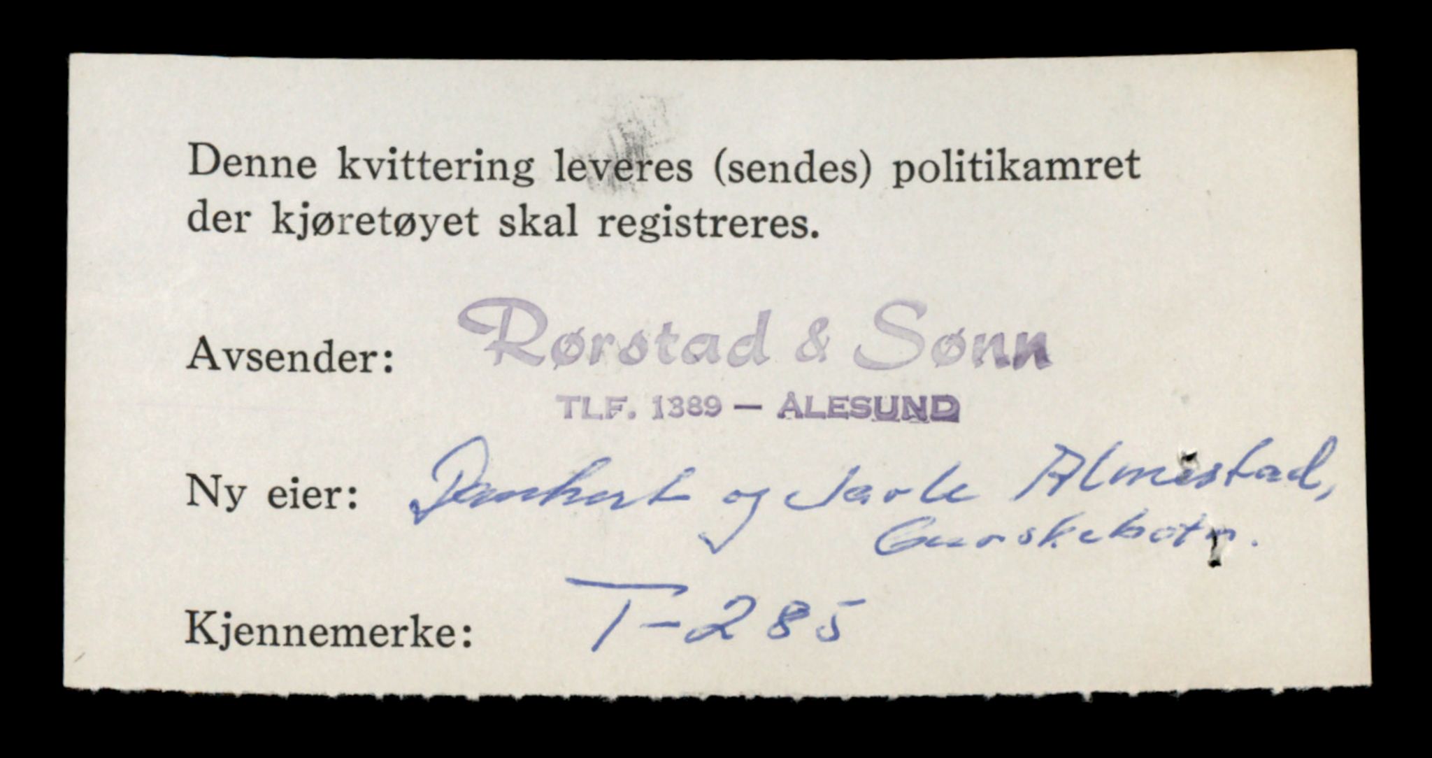 Møre og Romsdal vegkontor - Ålesund trafikkstasjon, AV/SAT-A-4099/F/Fe/L0003: Registreringskort for kjøretøy T 232 - T 340, 1927-1998, p. 1486