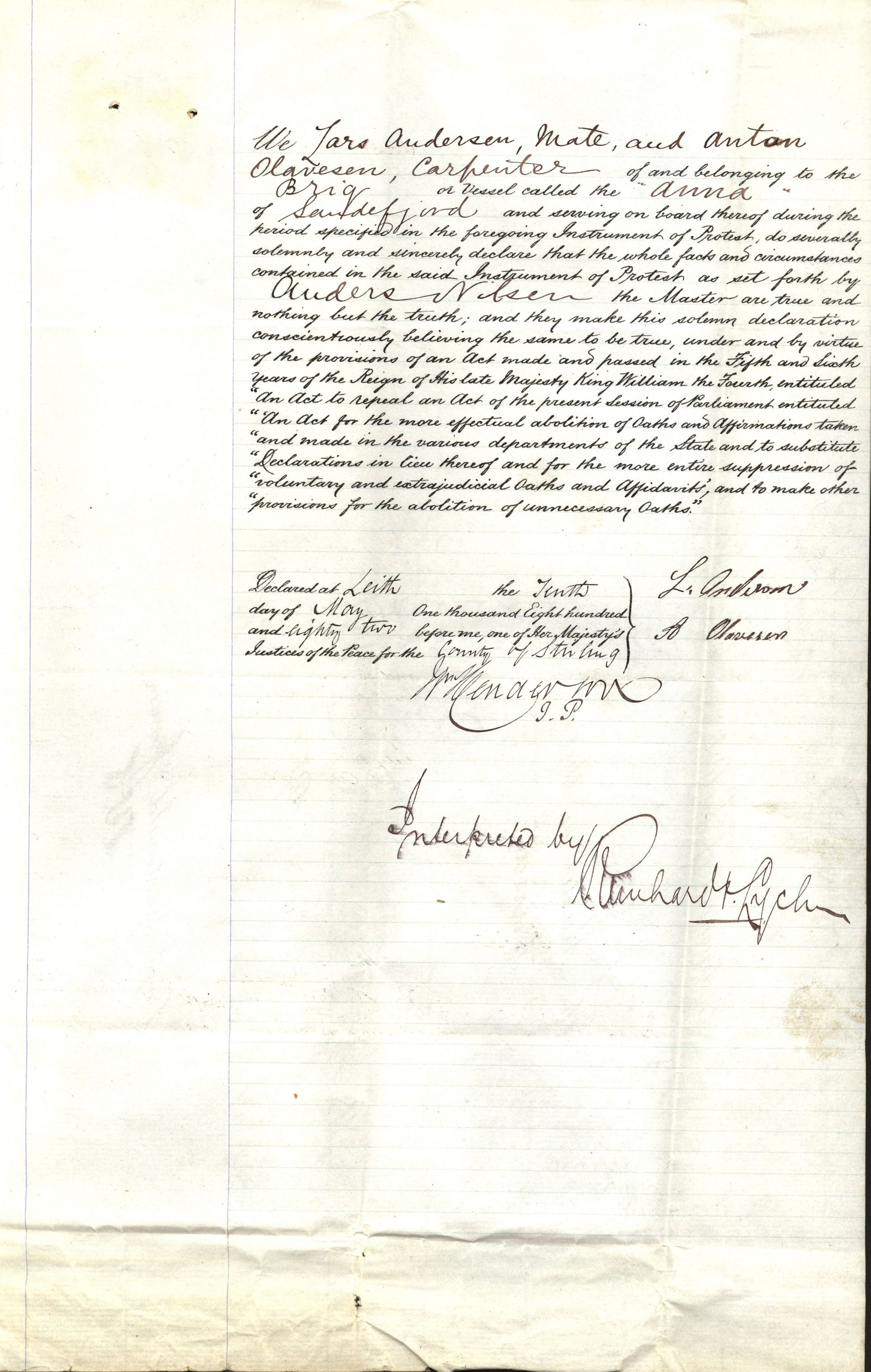 Pa 63 - Østlandske skibsassuranceforening, VEMU/A-1079/G/Ga/L0014/0012: Havaridokumenter / Sophie, Andover, Alliance, Anna, 1882, p. 24