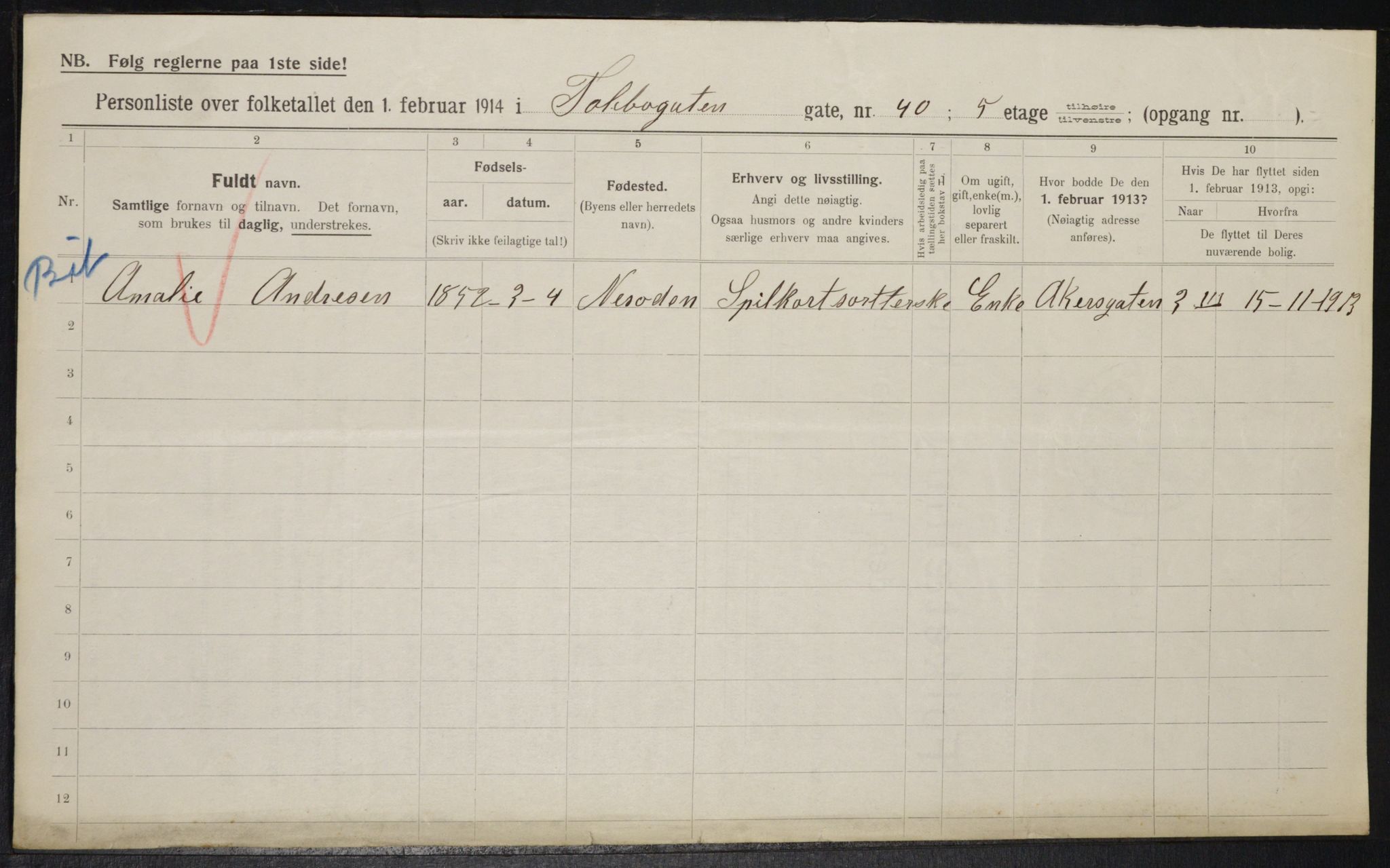 OBA, Municipal Census 1914 for Kristiania, 1914, p. 114259