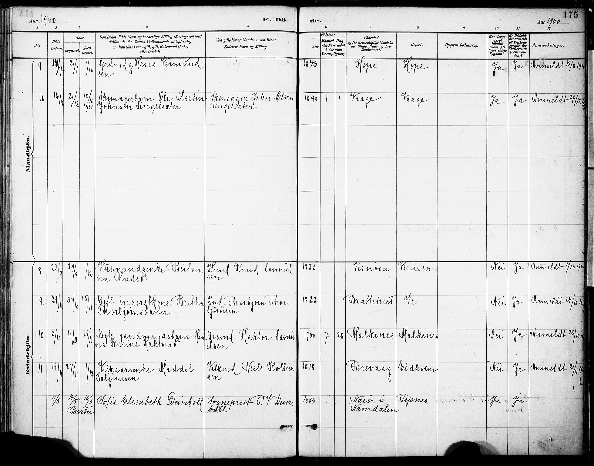 Tysnes sokneprestembete, AV/SAB-A-78601/H/Haa: Parish register (official) no. B 1, 1887-1906, p. 175