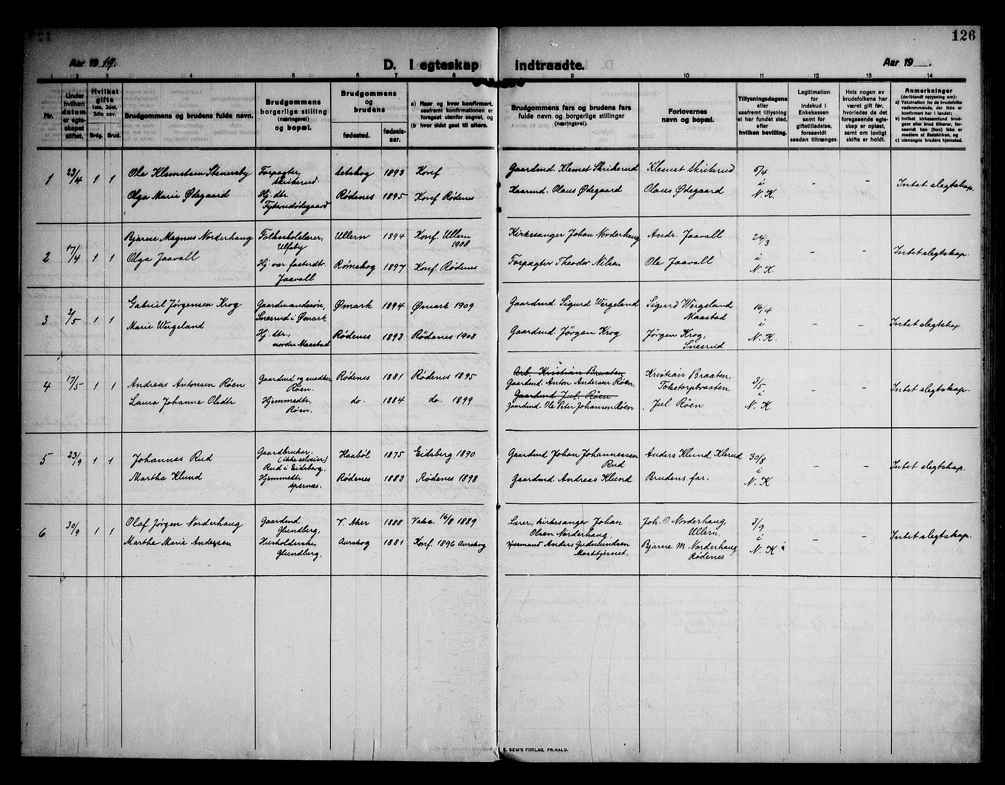 Rødenes prestekontor Kirkebøker, AV/SAO-A-2005/F/Fa/L0012: Parish register (official) no. I 12, 1911-1926, p. 126