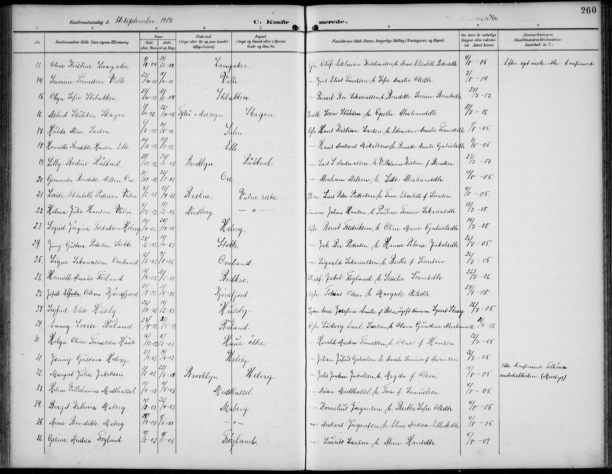 Lista sokneprestkontor, SAK/1111-0027/F/Fb/L0005: Parish register (copy) no. B 5, 1892-1923, p. 260