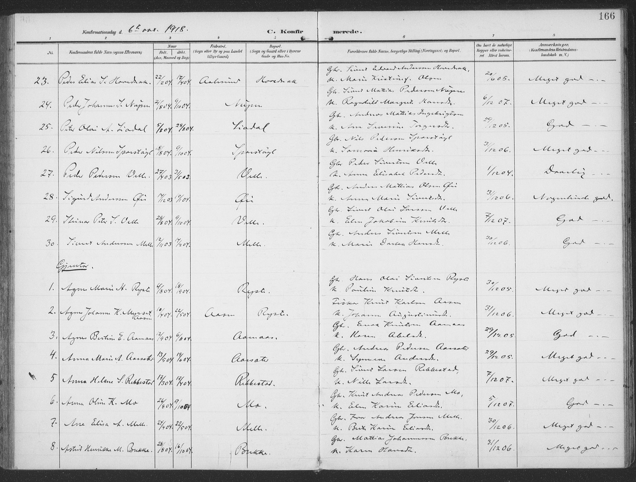 Ministerialprotokoller, klokkerbøker og fødselsregistre - Møre og Romsdal, AV/SAT-A-1454/513/L0178: Parish register (official) no. 513A05, 1906-1919, p. 166