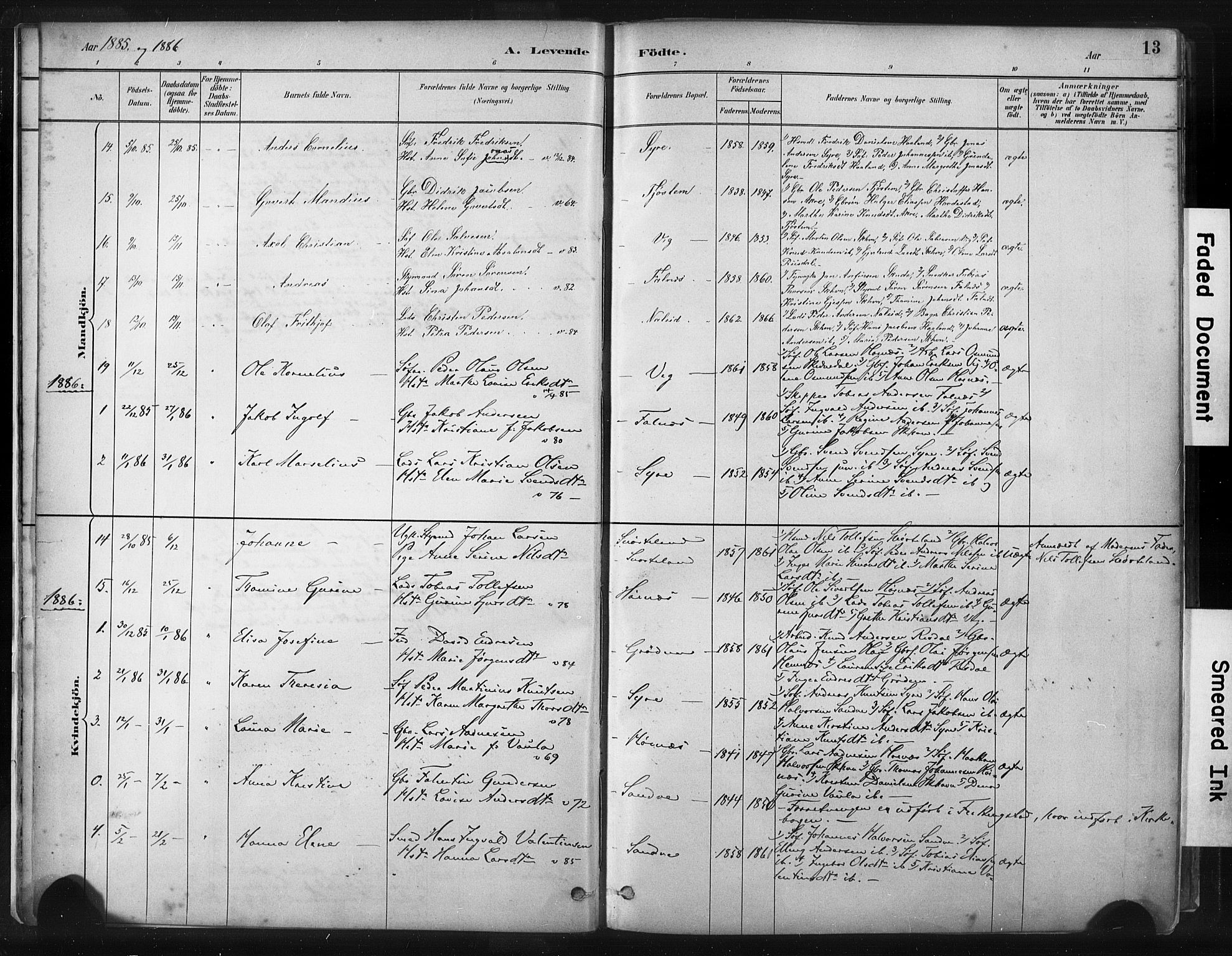 Skudenes sokneprestkontor, SAST/A -101849/H/Ha/Haa/L0009: Parish register (official) no. A 6, 1882-1912, p. 13