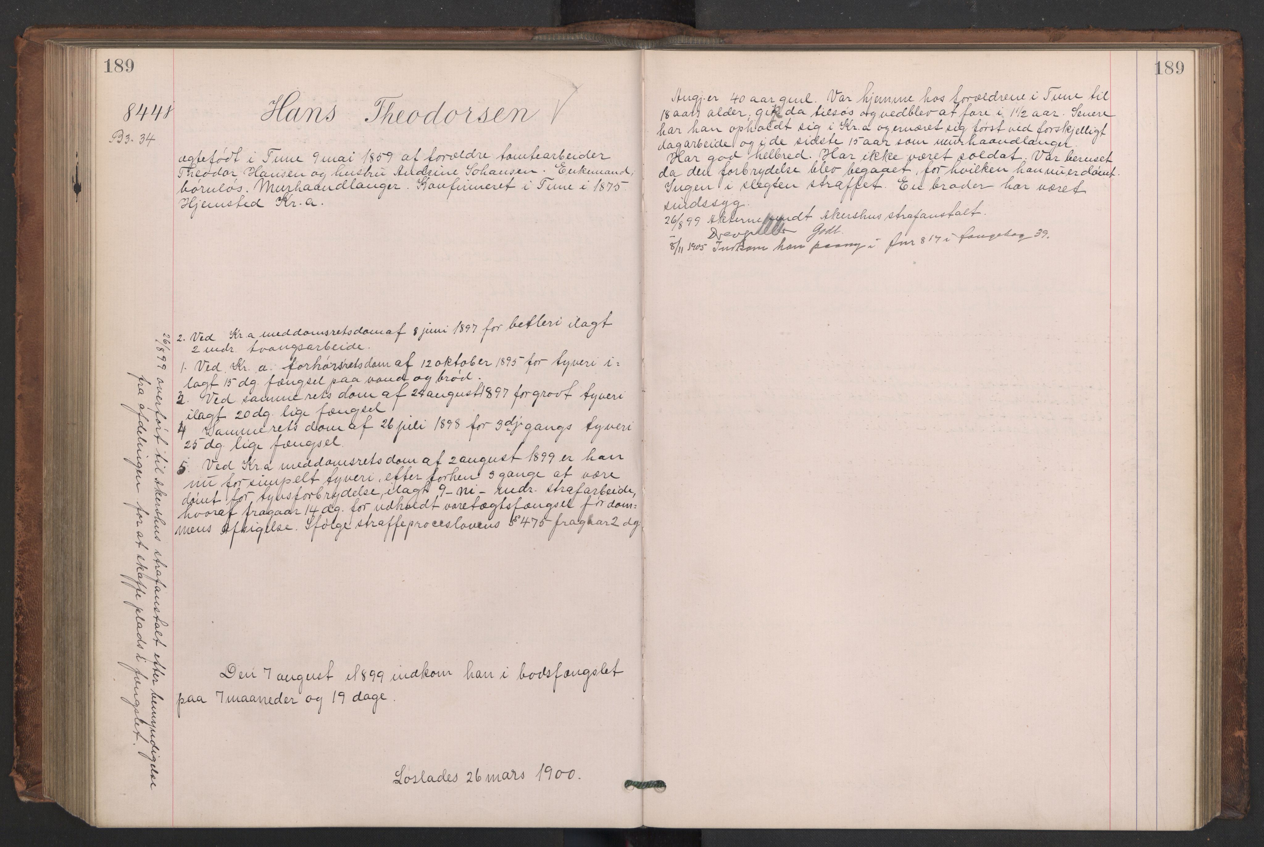 Botsfengslet, AV/RA-S-1539/D/Db/Dbb/L0033: 656j - 950j, 1898-1899, p. 189