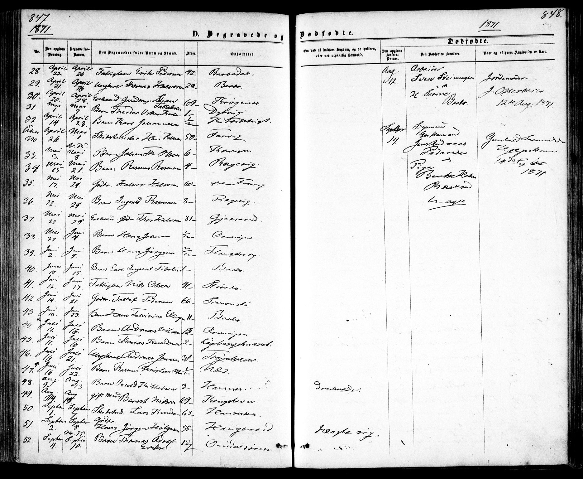 Tromøy sokneprestkontor, AV/SAK-1111-0041/F/Fa/L0008: Parish register (official) no. A 8, 1870-1877, p. 847-848