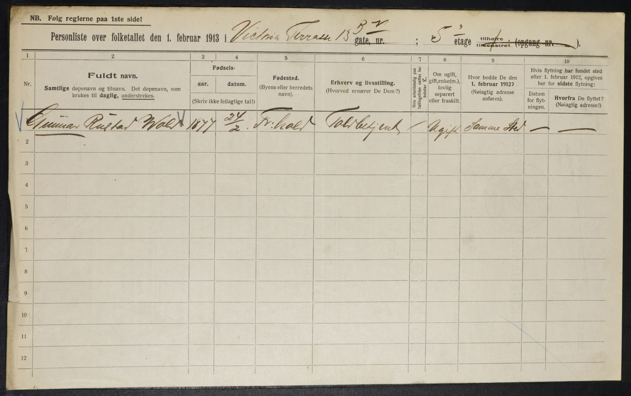 OBA, Municipal Census 1913 for Kristiania, 1913, p. 123437