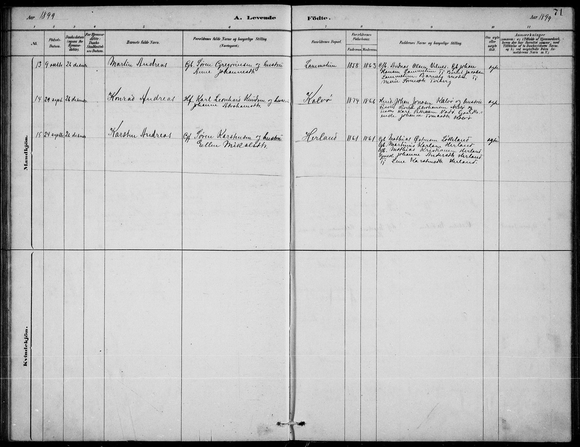 Askvoll sokneprestembete, SAB/A-79501/H/Hab/Habb/L0001: Parish register (copy) no. B 1, 1879-1909, p. 71