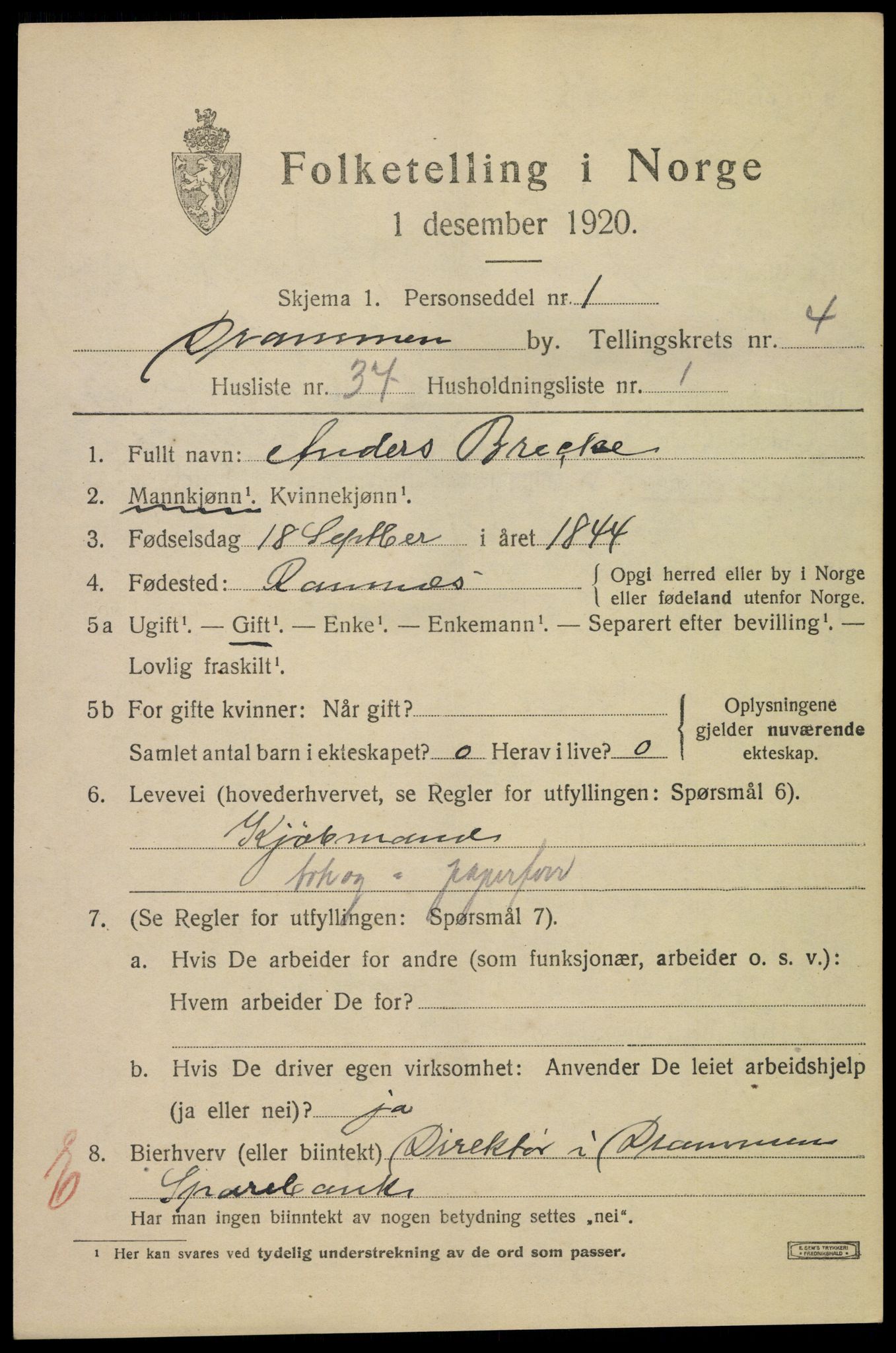 SAKO, 1920 census for Drammen, 1920, p. 33359