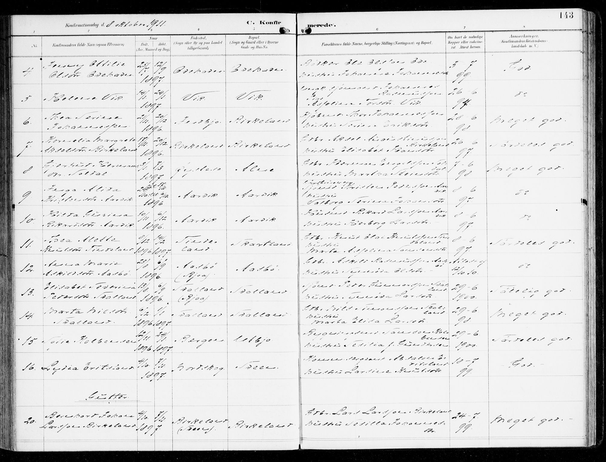 Sveio Sokneprestembete, AV/SAB-A-78501/H/Haa: Parish register (official) no. D 2, 1894-1916, p. 143