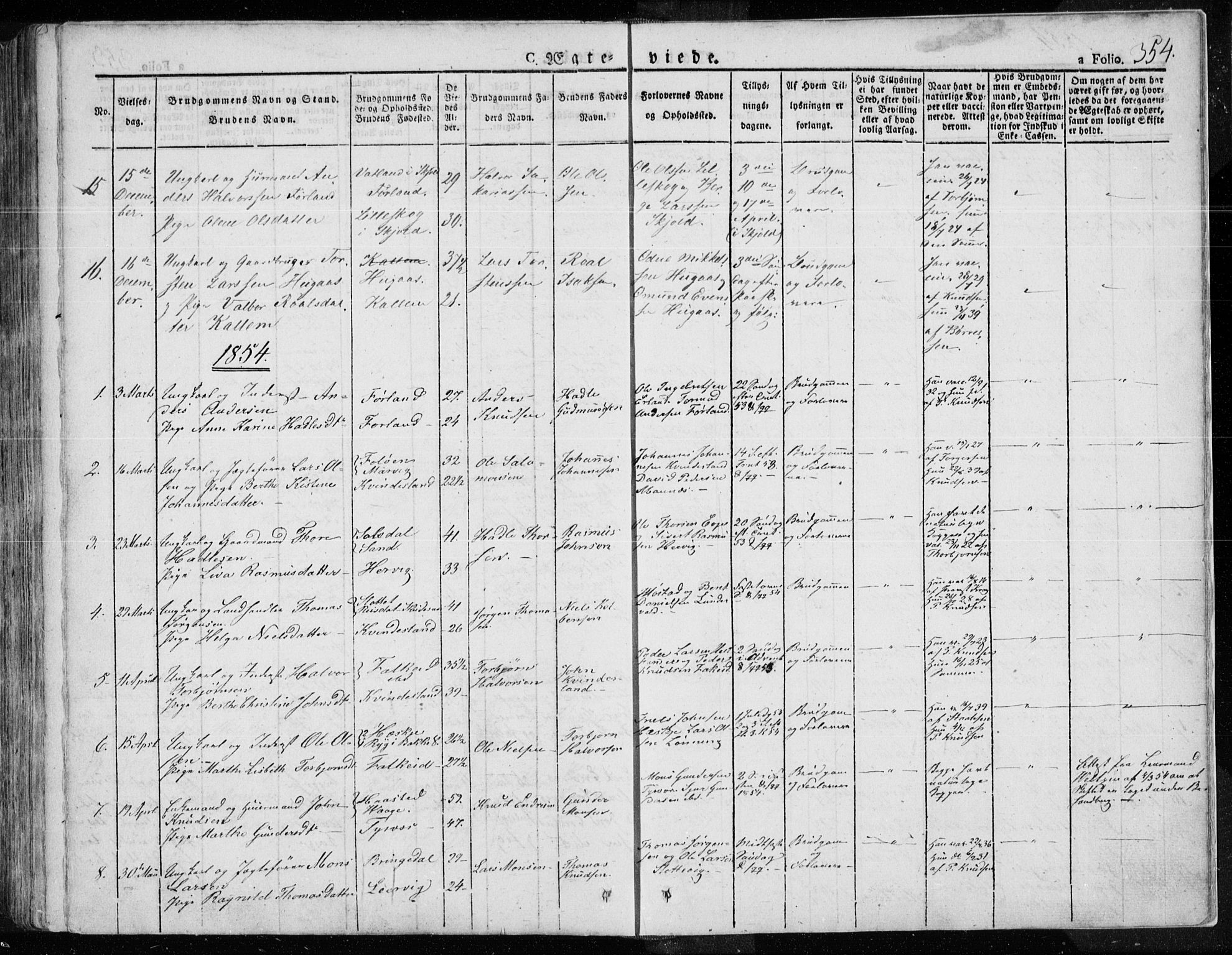 Tysvær sokneprestkontor, SAST/A -101864/H/Ha/Haa/L0001: Parish register (official) no. A 1.1, 1831-1856, p. 354