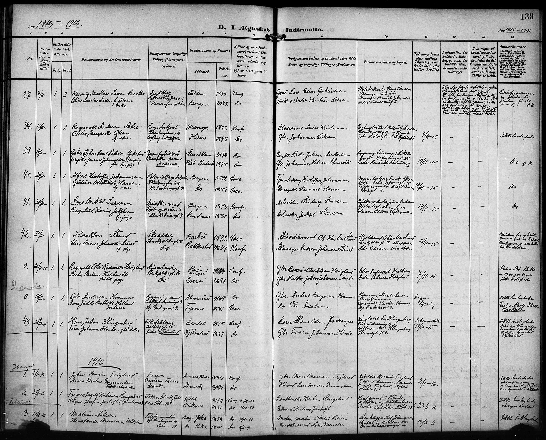 Mariakirken Sokneprestembete, AV/SAB-A-76901/H/Hab/L0009: Parish register (copy) no. A 9, 1901-1919, p. 139