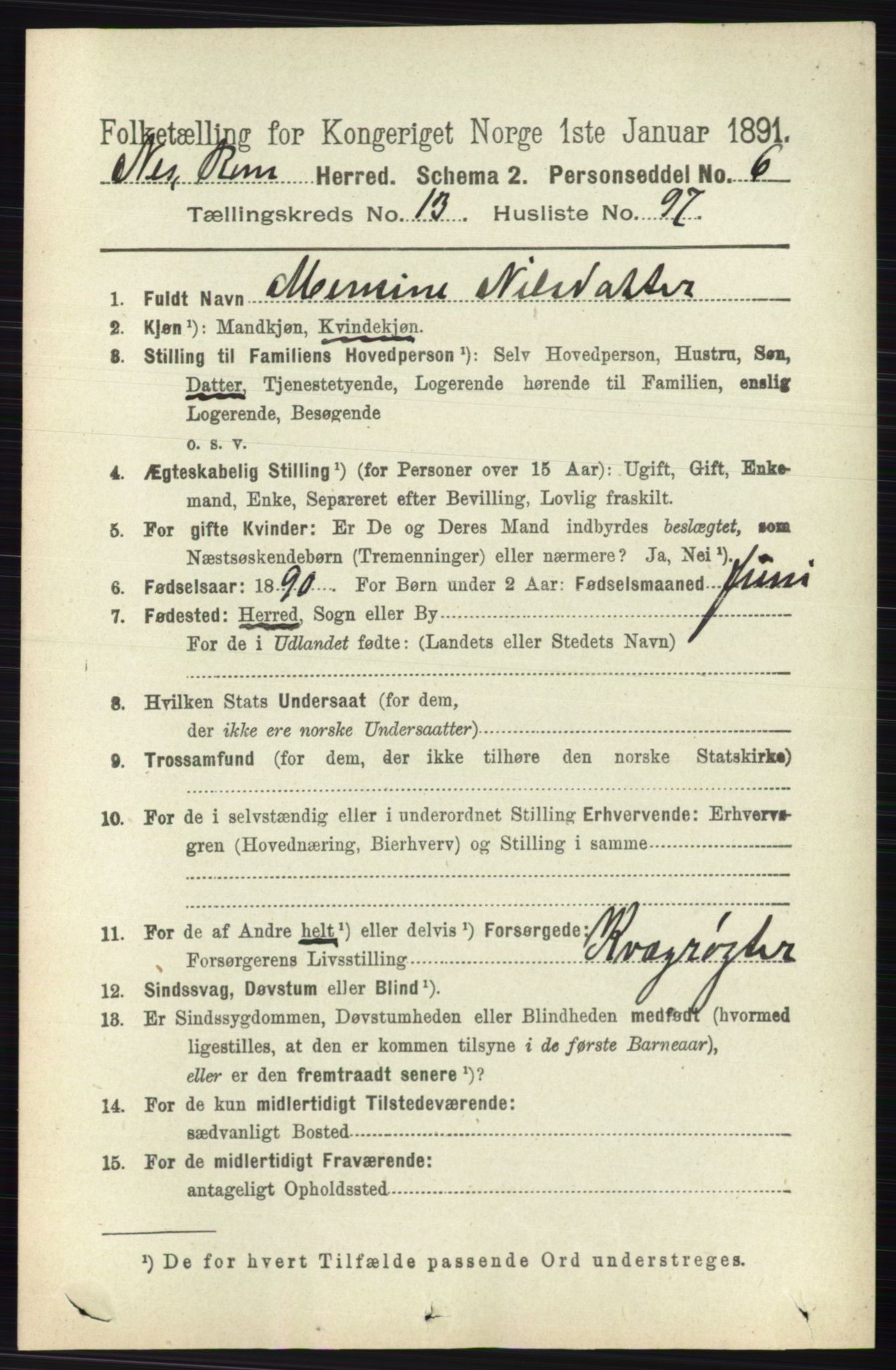 RA, 1891 census for 0236 Nes, 1891, p. 8396