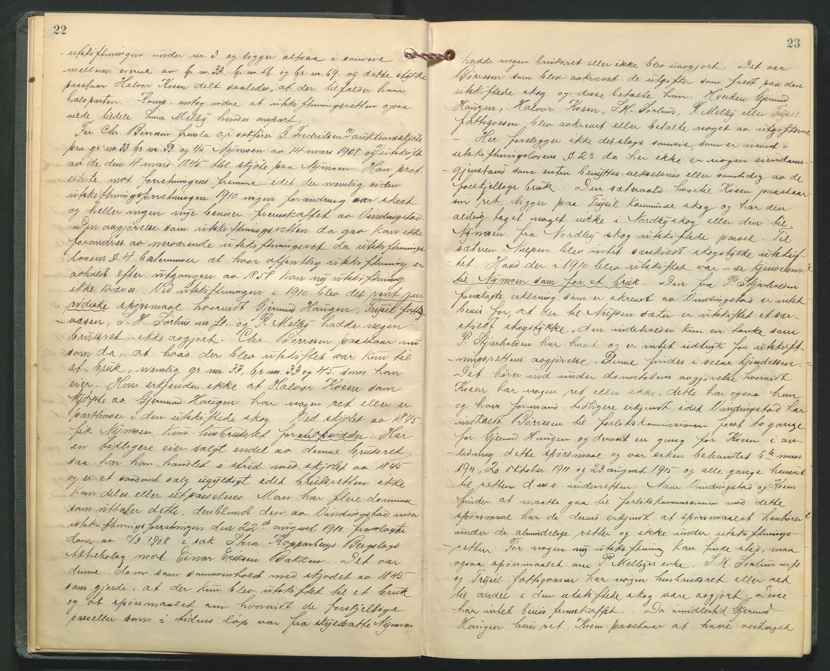 Hedmark og Østerdal jordskifterett, AV/SAH-JORDSKIFTEH-002/G/Ga/L0005/0001: Rettsbøker / Rettsbok - O, 1916-1921, p. 22-23