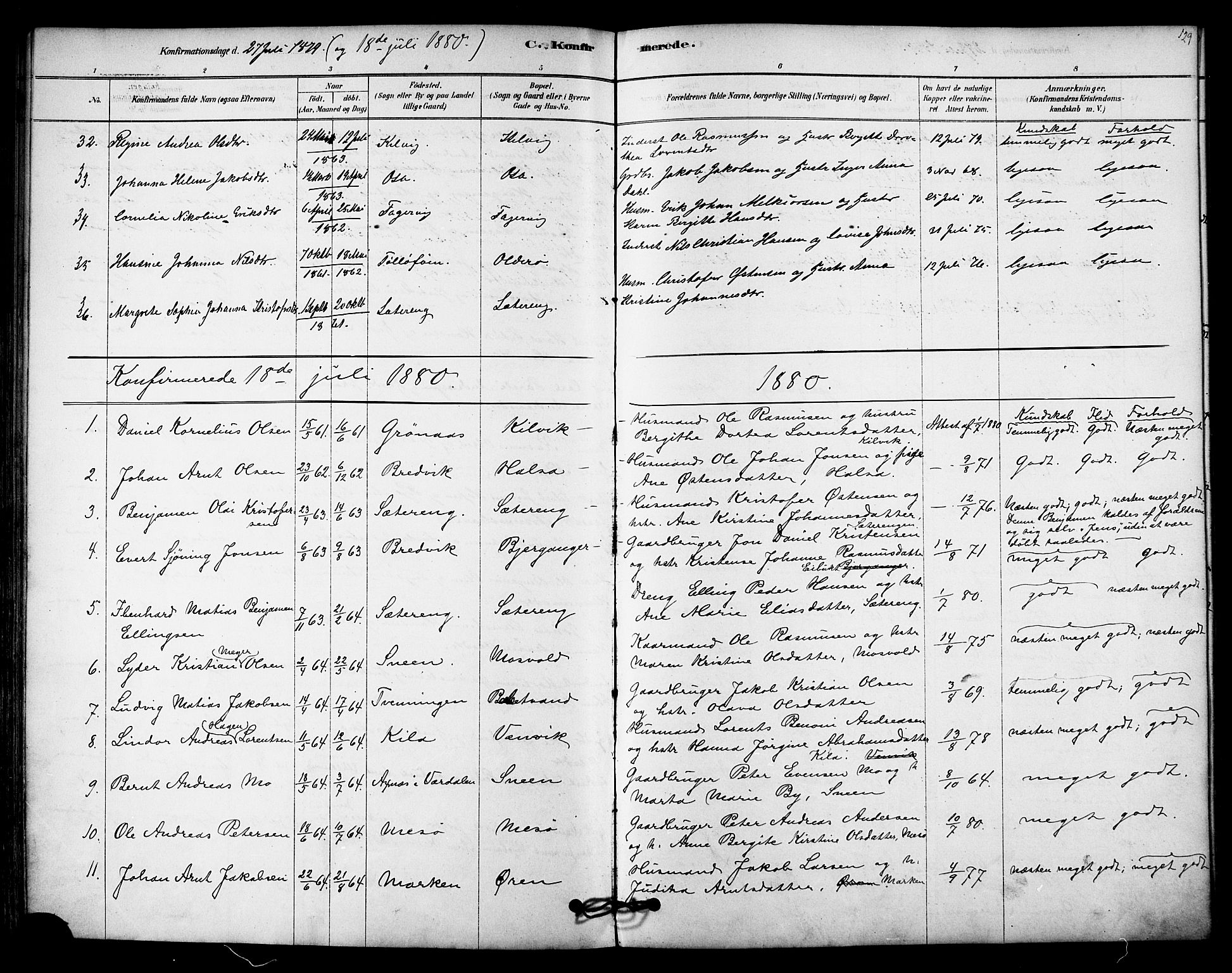Ministerialprotokoller, klokkerbøker og fødselsregistre - Nordland, SAT/A-1459/843/L0626: Parish register (official) no. 843A01, 1878-1907, p. 129