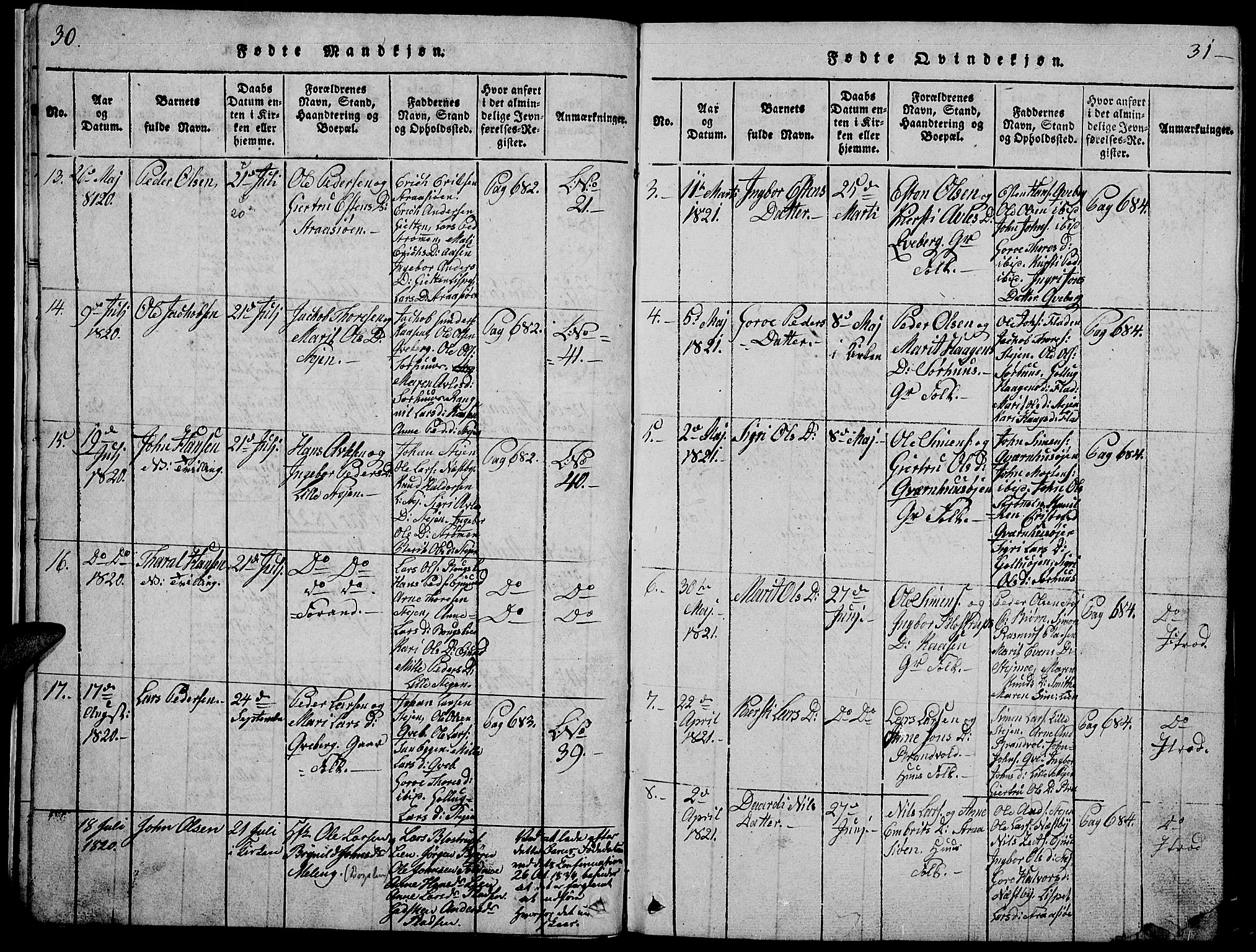 Tynset prestekontor, SAH/PREST-058/H/Ha/Hab/L0002: Parish register (copy) no. 2, 1814-1862, p. 30-31