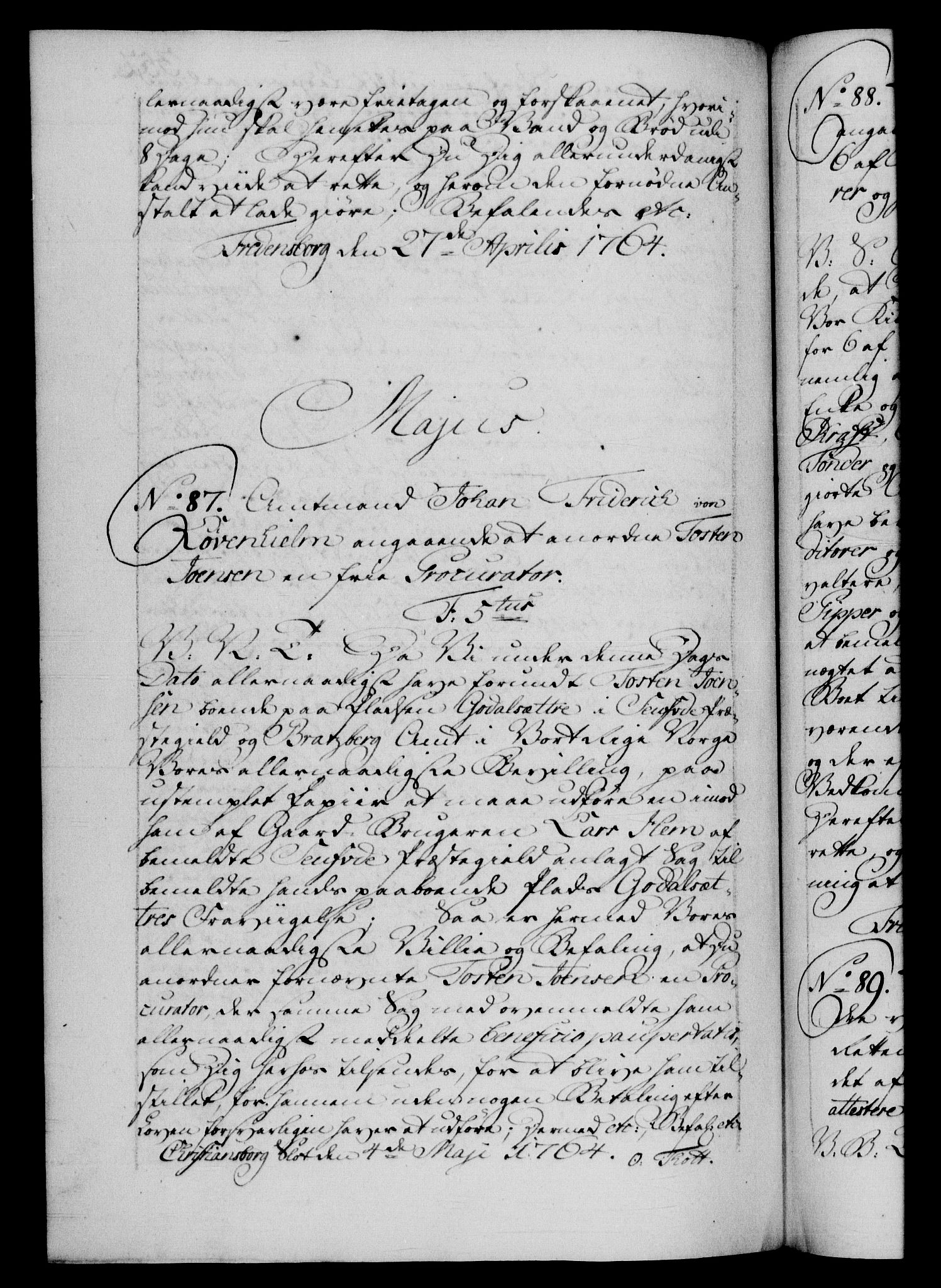 Danske Kanselli 1572-1799, RA/EA-3023/F/Fc/Fca/Fcab/L0037: Norske tegnelser, 1762-1766, p. 352b