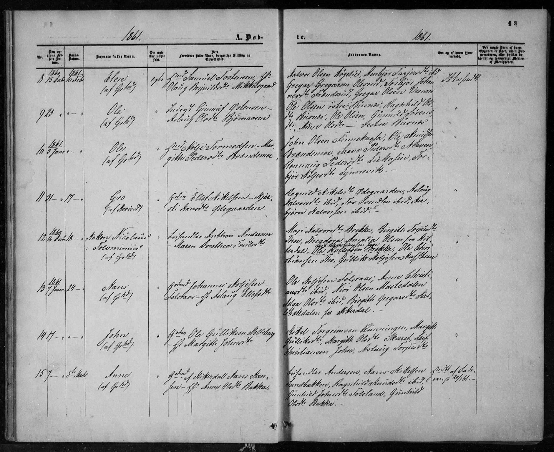 Gransherad kirkebøker, AV/SAKO-A-267/F/Fa/L0003: Parish register (official) no. I 3, 1859-1870, p. 13