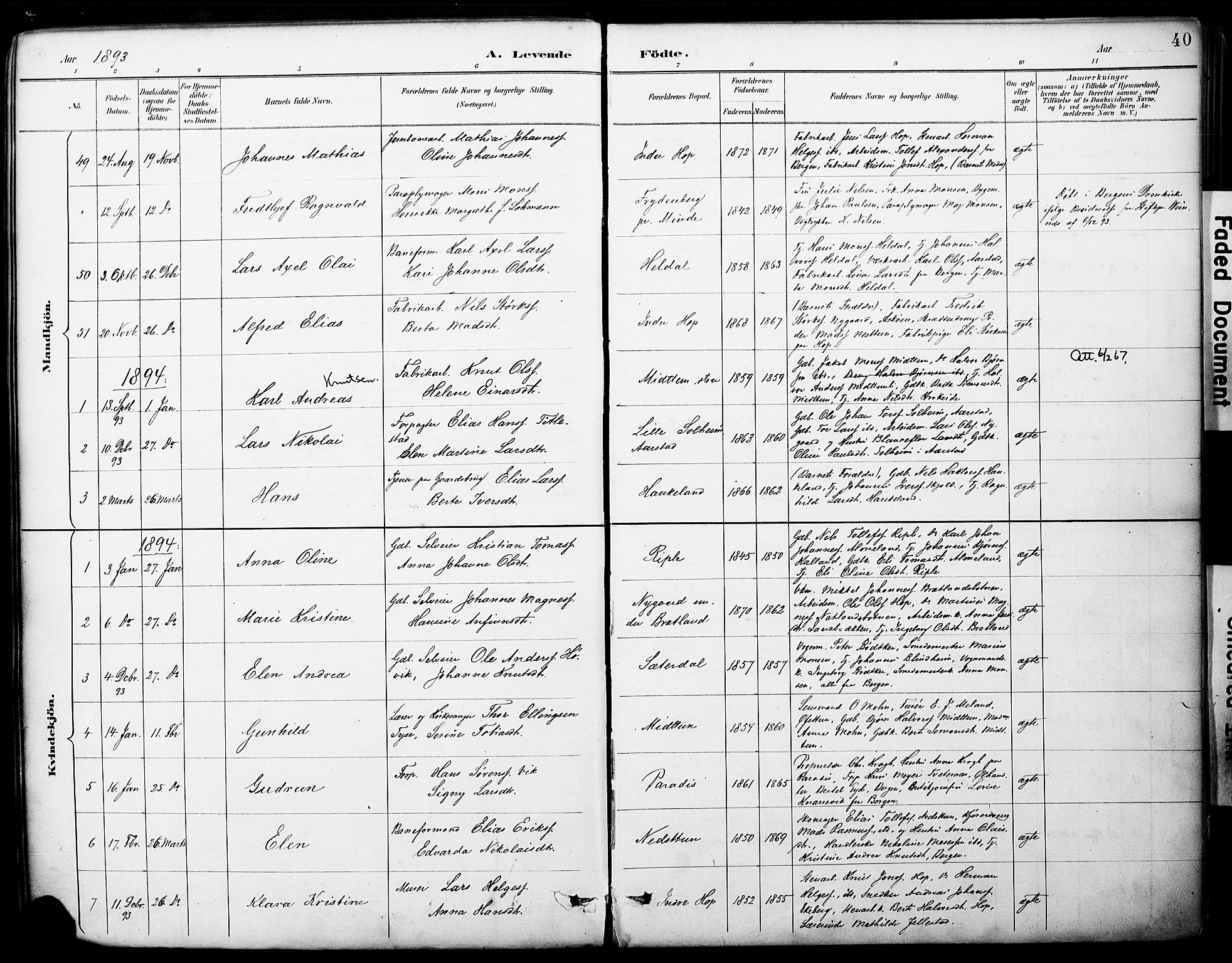 Fana Sokneprestembete, SAB/A-75101/H/Haa/Haai/L0002: Parish register (official) no. I 2, 1888-1899, p. 40