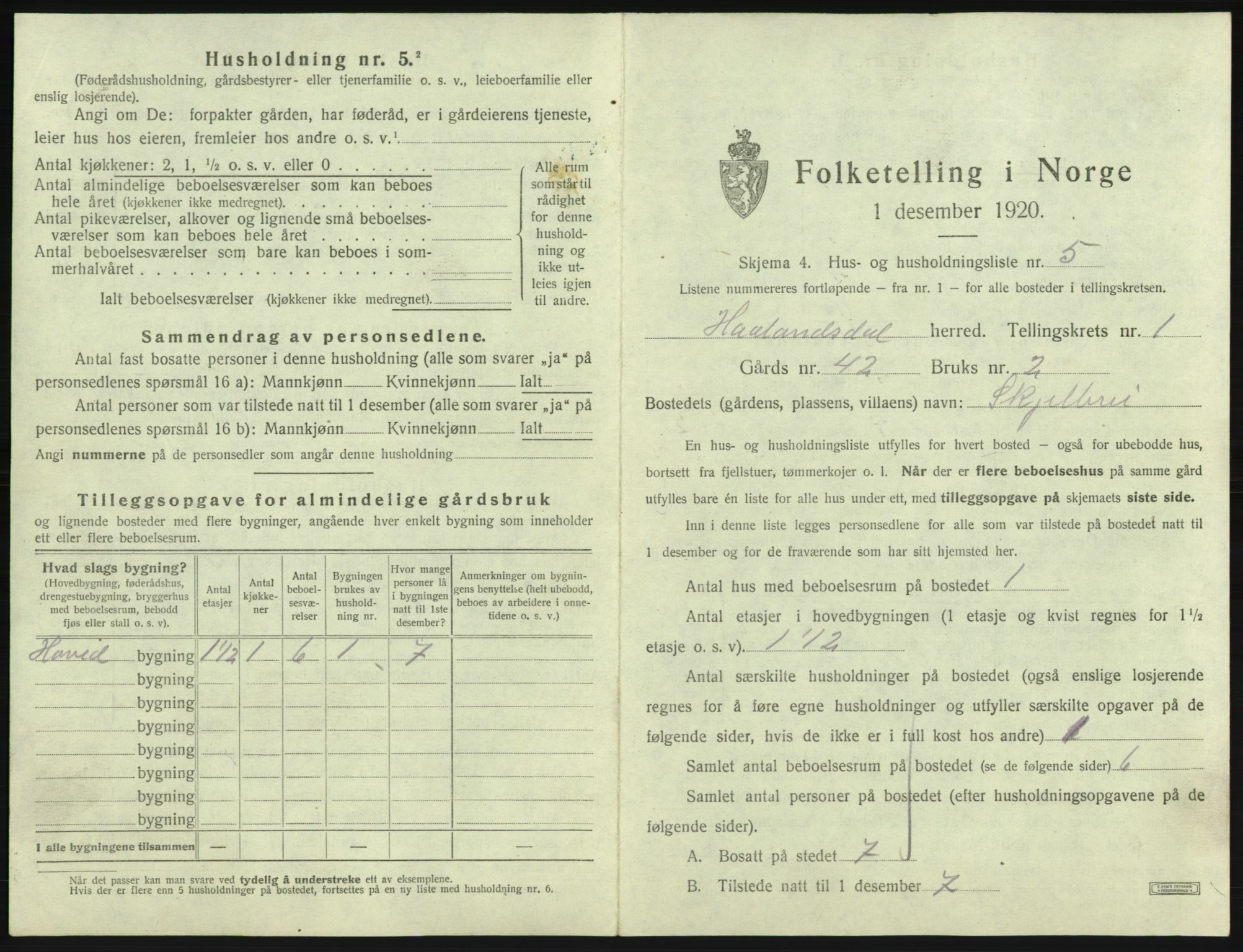 SAB, 1920 census for Hålandsdal, 1920, p. 33