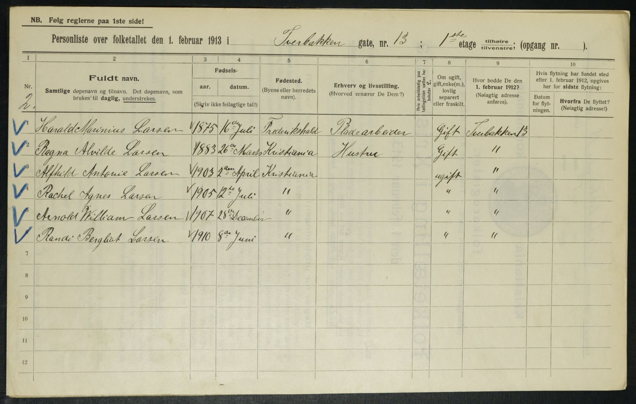 OBA, Municipal Census 1913 for Kristiania, 1913, p. 117470