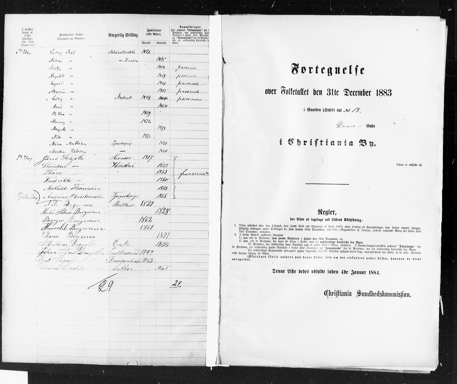 OBA, Municipal Census 1883 for Kristiania, 1883, p. 629