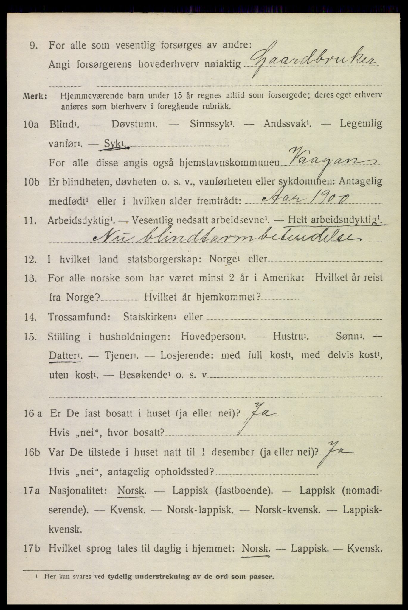 SAT, 1920 census for Vågan, 1920, p. 9014