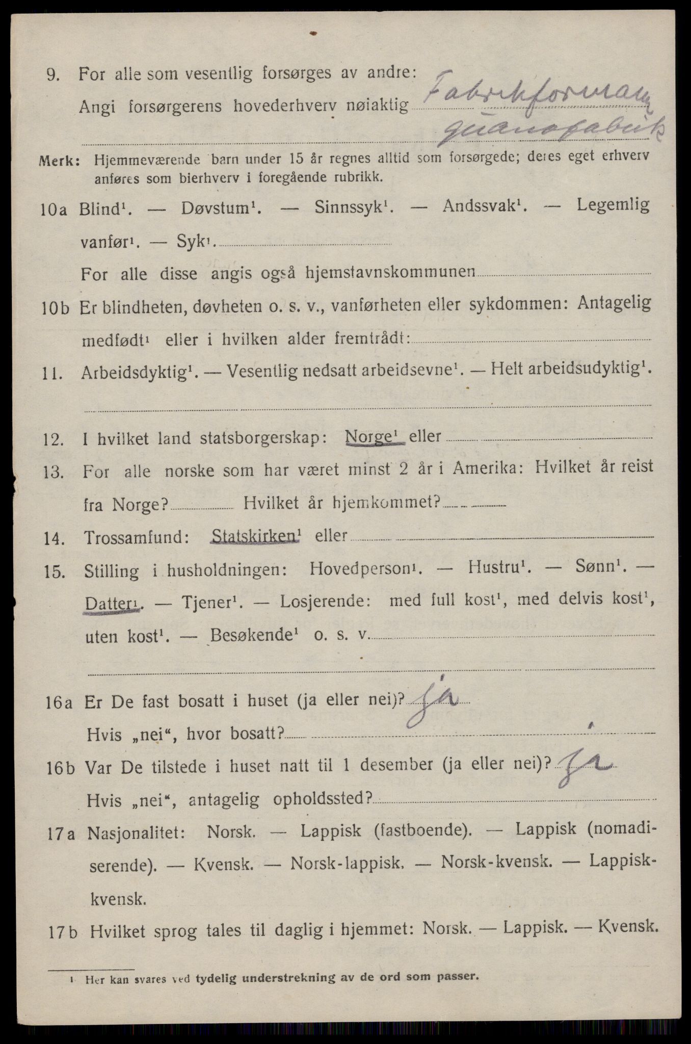 SAT, 1920 census for Flakstad, 1920, p. 1036