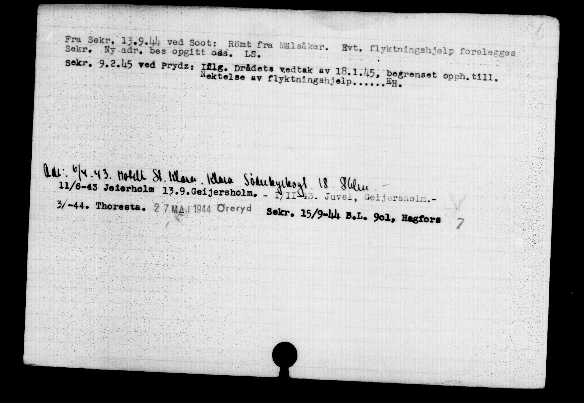 Den Kgl. Norske Legasjons Flyktningskontor, AV/RA-S-6753/V/Va/L0002: Kjesäterkartoteket.  Flyktningenr. 1001-2000, 1940-1945, p. 1352