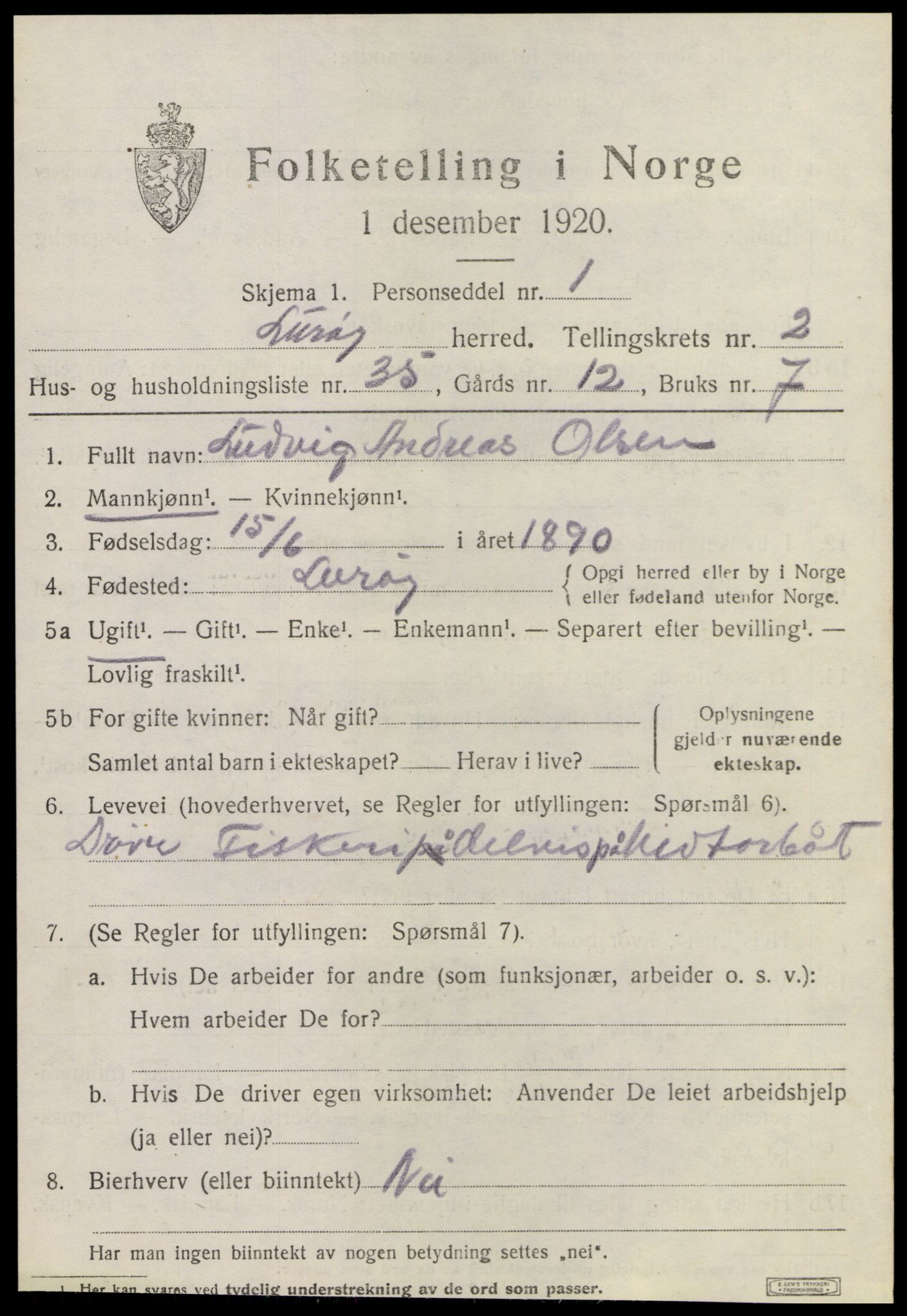 SAT, 1920 census for Lurøy, 1920, p. 1795