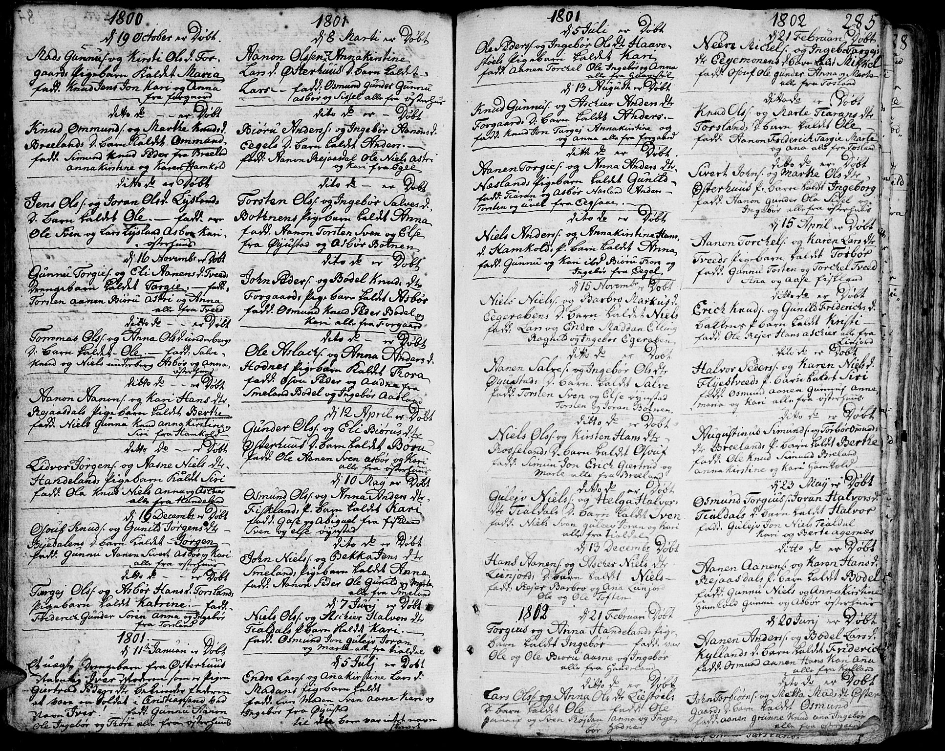 Bjelland sokneprestkontor, SAK/1111-0005/F/Fa/Faa/L0001: Parish register (official) no. A 1 /4, 1793-1815, p. 285