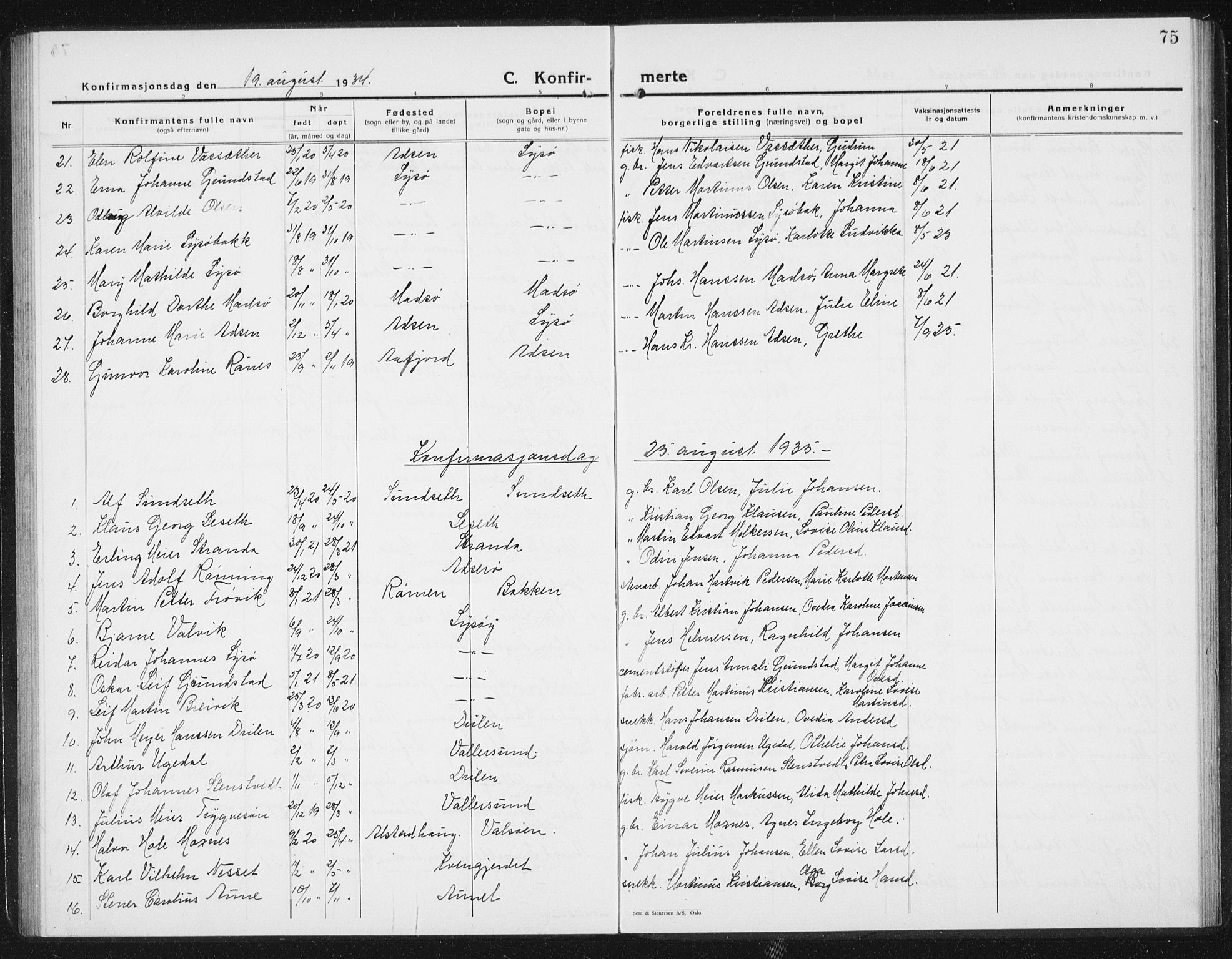 Ministerialprotokoller, klokkerbøker og fødselsregistre - Sør-Trøndelag, SAT/A-1456/654/L0667: Parish register (copy) no. 654C03, 1924-1939, p. 75