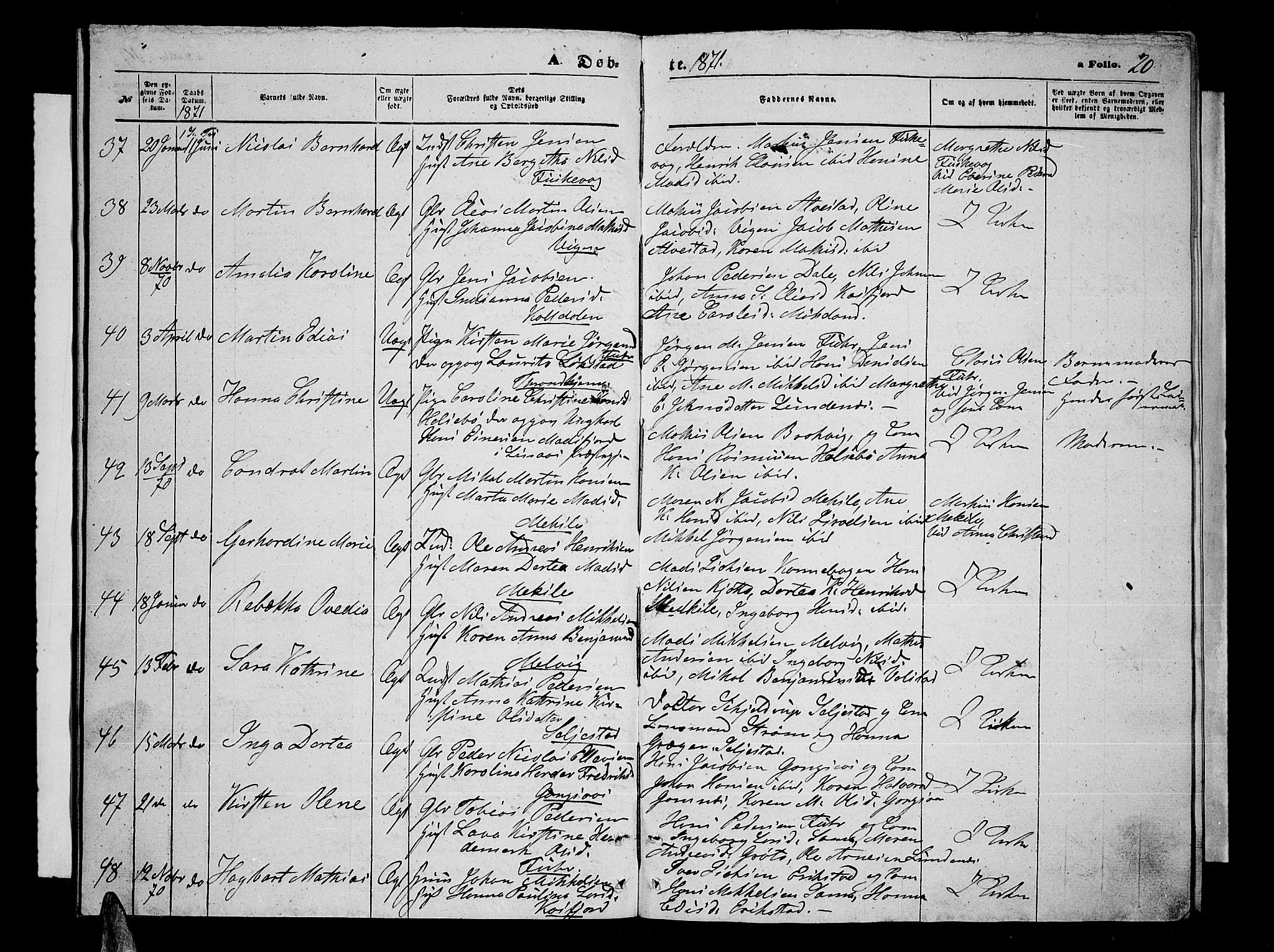 Trondenes sokneprestkontor, SATØ/S-1319/H/Hb/L0009klokker: Parish register (copy) no. 9, 1870-1876, p. 20